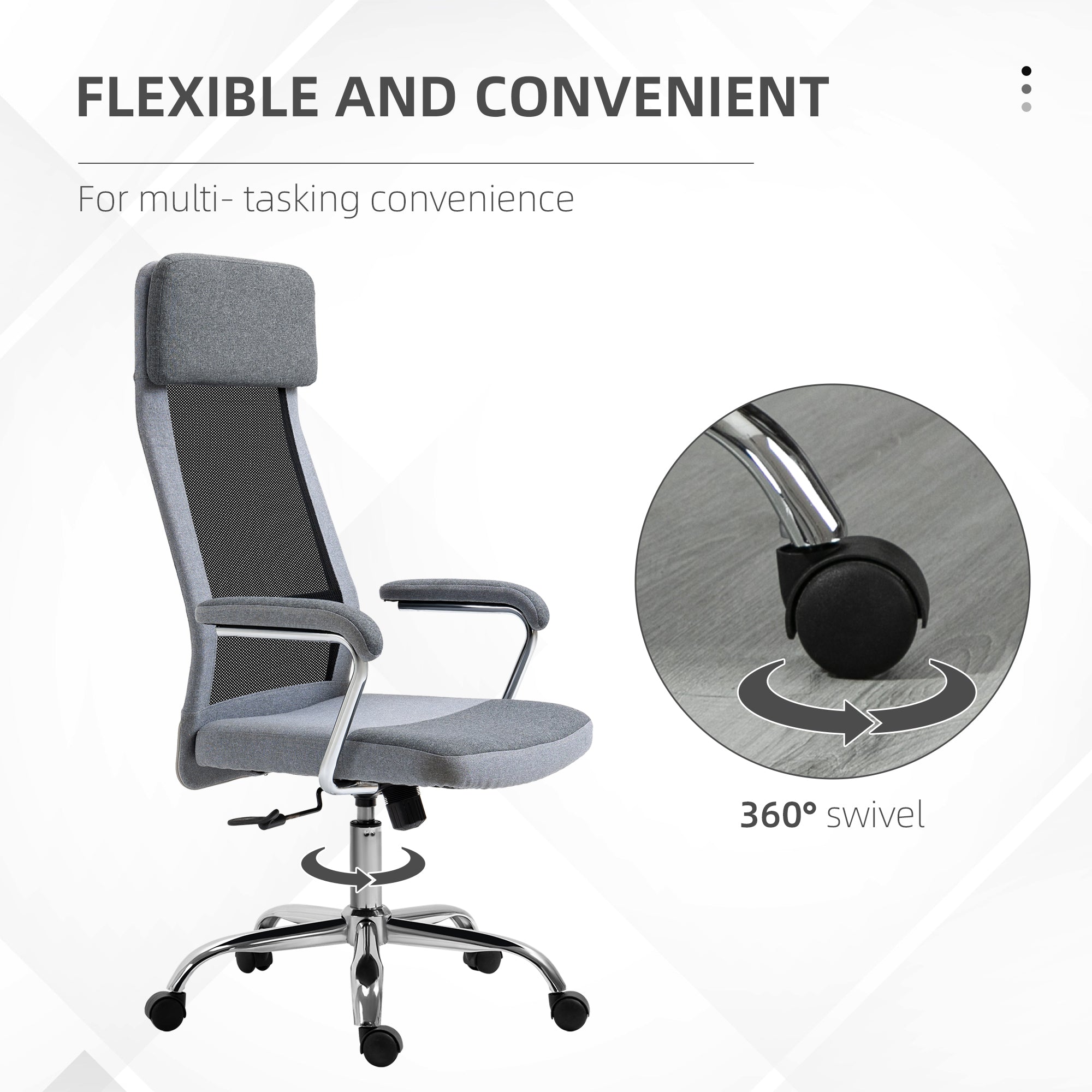 Vinsetto Office Chair, Ergonomic Desk Chair, High Back Computer Chair with Adjustable Height, Swivel Rolling Wheels, Mesh Back and Linen-Feel Fabric Seat for Home and Study, Grey - North Peak Garden Furniture