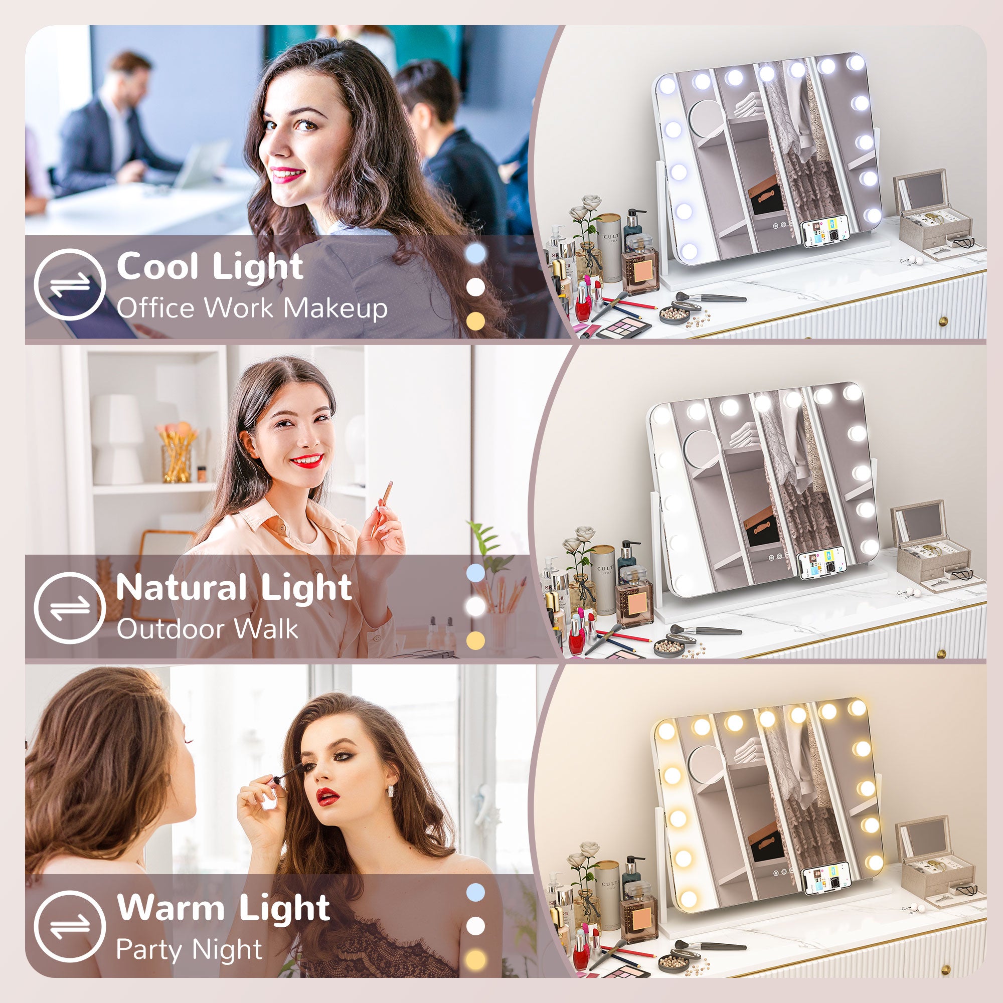 HOMCOM 14 LED bulb Tabletop Makeup Mirror, with Adjustable Settings - North Peak Garden Furniture