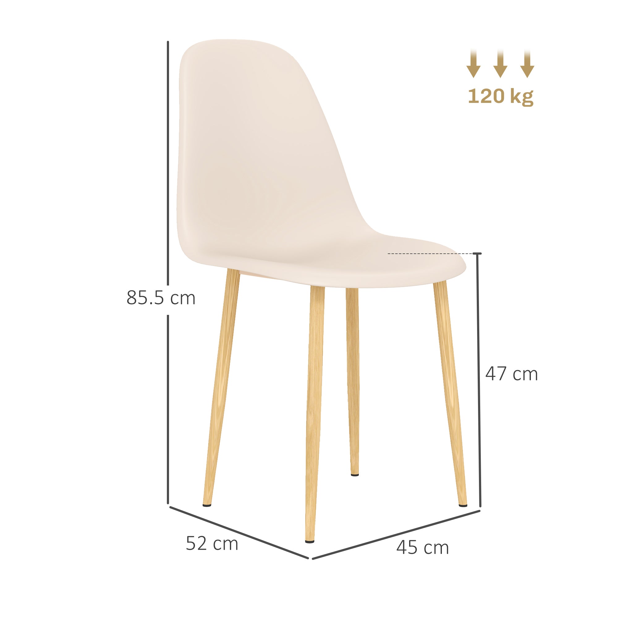 HOMCOM Modern Dining Chairs Set of 4, Kitchen Chairs with Backrest and Steel Legs for Dining Room, Living Room, Khaki - North Peak Garden Furniture
