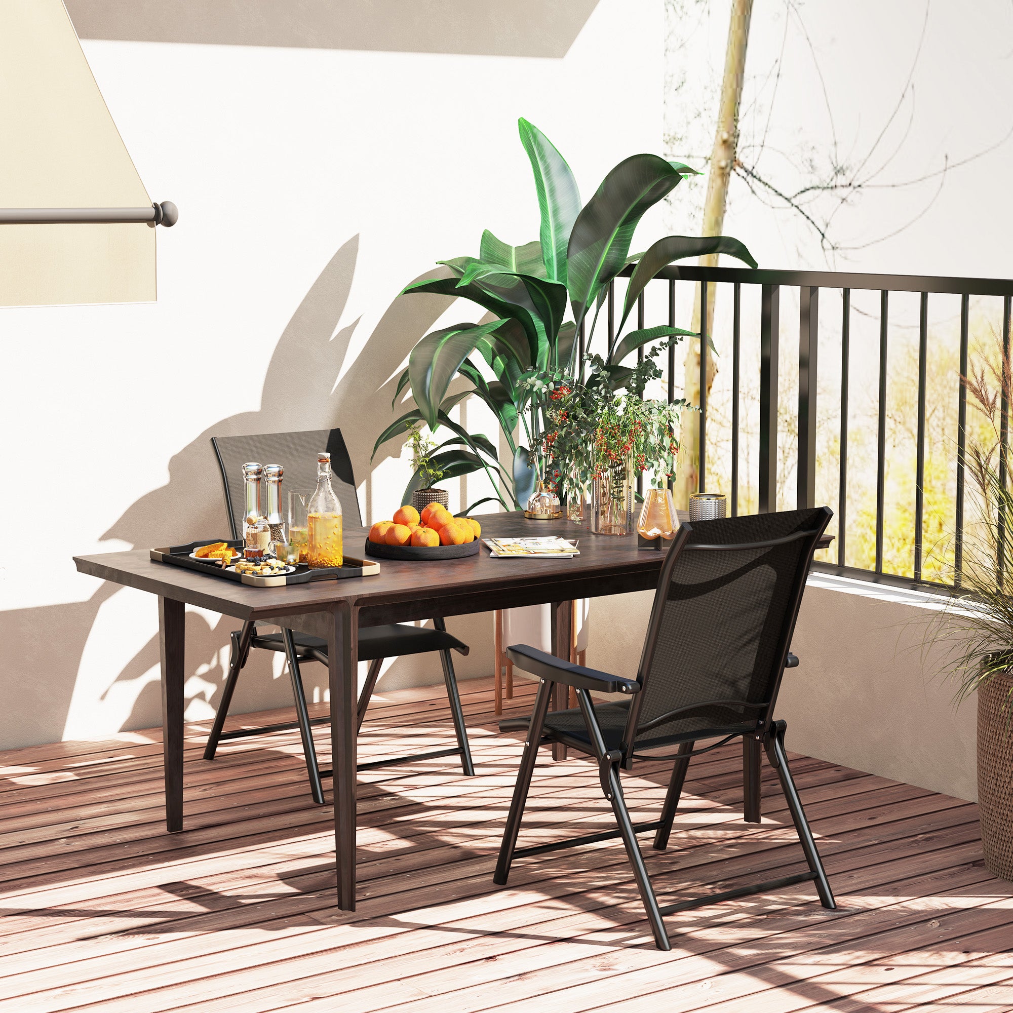 Outsunny Set of Two Folding Outdoor Chairs - Black - North Peak Garden Furniture