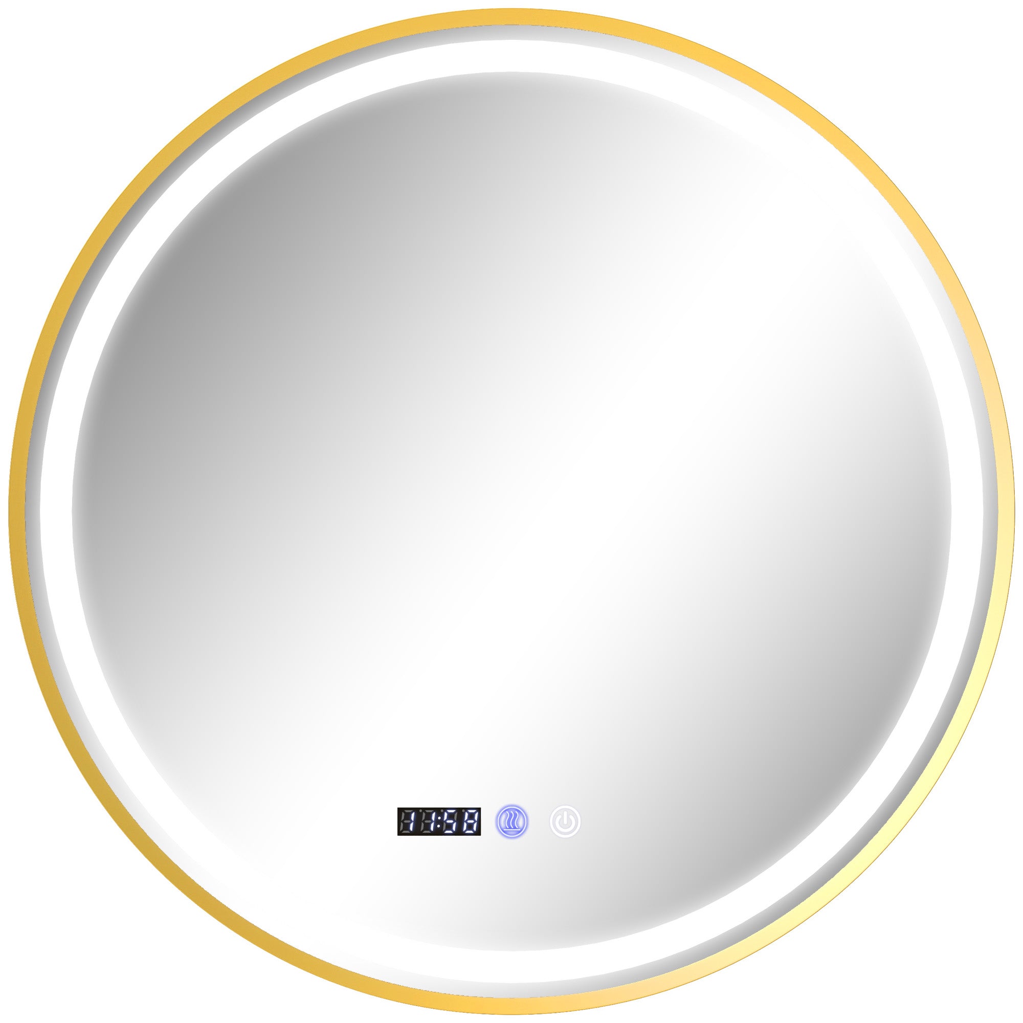 HOMCOM Round Bathroom Mirror with LED Lights, 600mm Backlit Illuminated Bathroom Mirror, Dimmable Wall Mounted Vanity Mirror with Demister Pad, Touch Switch, Time and Temp Display, Gold Tone - North Peak Garden Furniture