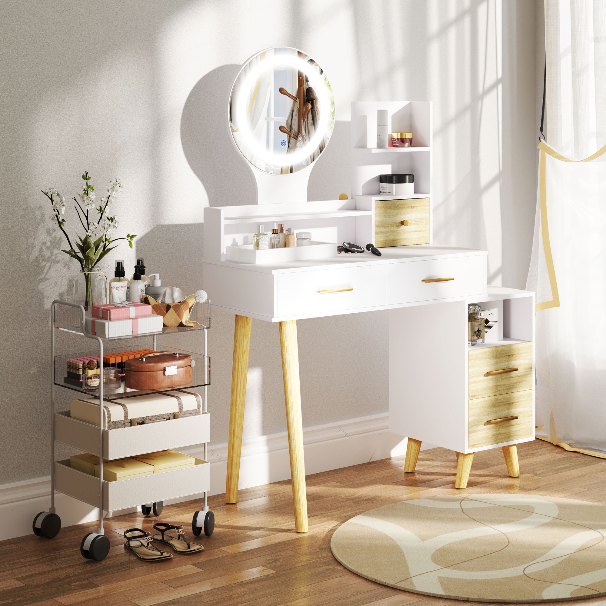 HOMCOM Elegant Dressing Table, with Storage - White - North Peak Garden Furniture