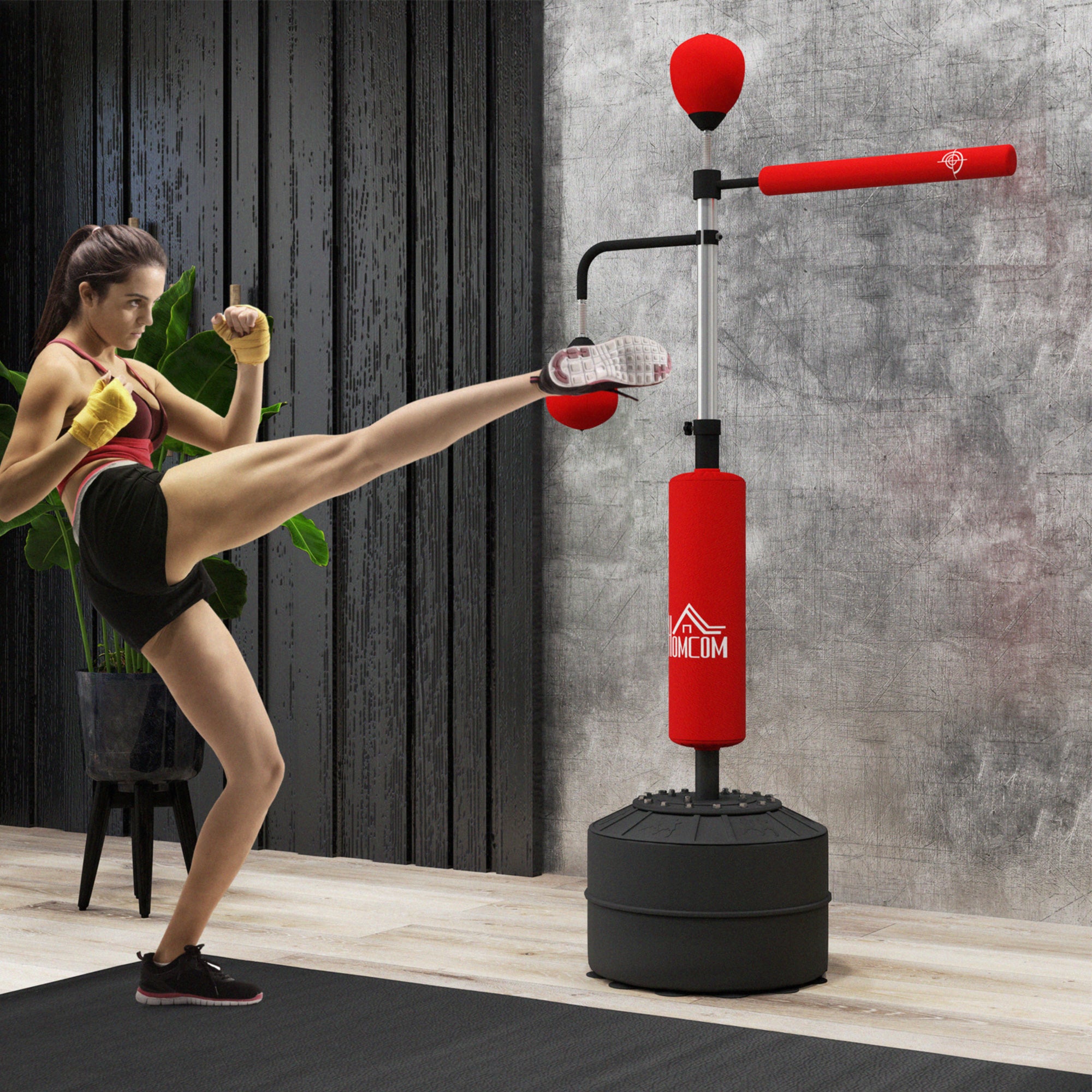 HOMCOM 3-in-1 Boxing Punching Bag, Freestanding with 2 Speed Bals, 360° Reflex Bar, 160-230cm Adjustable Height, Red - North Peak Garden Furniture