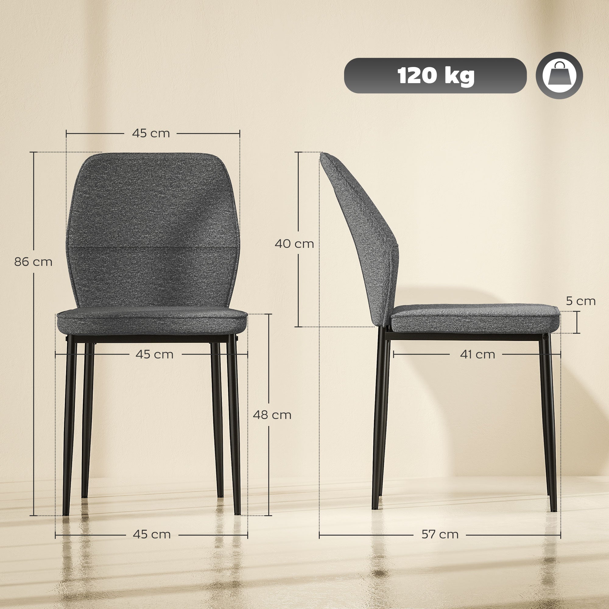 HOMCOM Velvet Dining Chairs Set of 2, Modern Upholstered Kitchen Chairs with Metal Legs, Curved Back and Padded Seat, Armless Side Chairs for Dining Room, Bedroom, Living Room, Grey - North Peak Garden Furniture