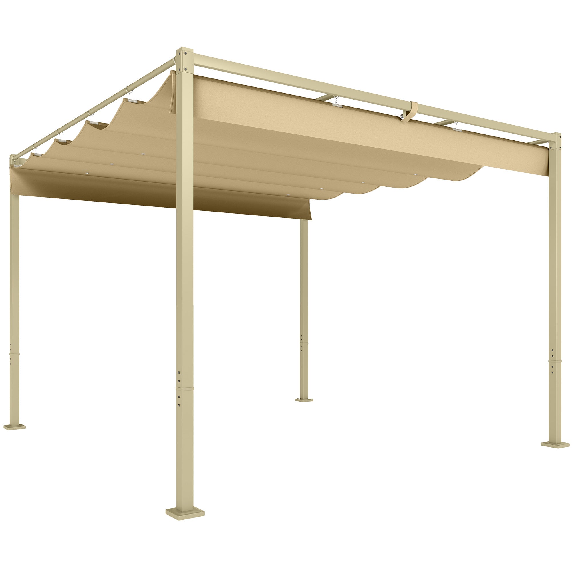Outsunny 3 x 3(m) Garden Pergola with Retractable Roof and Magnetic Fixture, Outdoor Gazebo Pergola Kit Sun Shade Canopy, UPF30+, Khaki - North Peak Garden Furniture