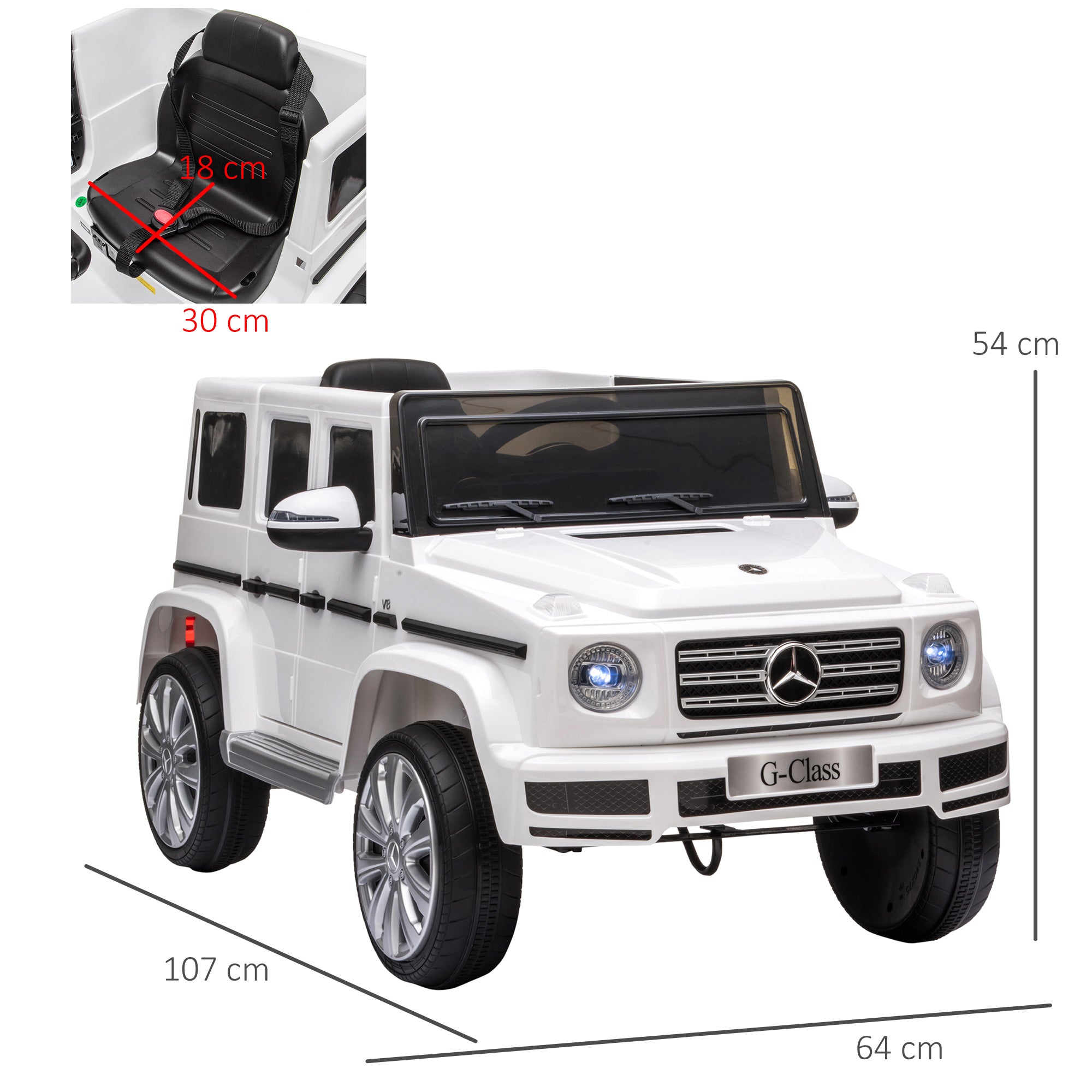 HOMCOM Mercedes Benz G500 Licensed 12V Kids Electric Ride On Car Toy with Parental Remote Control Battery-powered 2 Motors Music Lights MP3 for 3-8 Years Old White - North Peak Garden Furniture