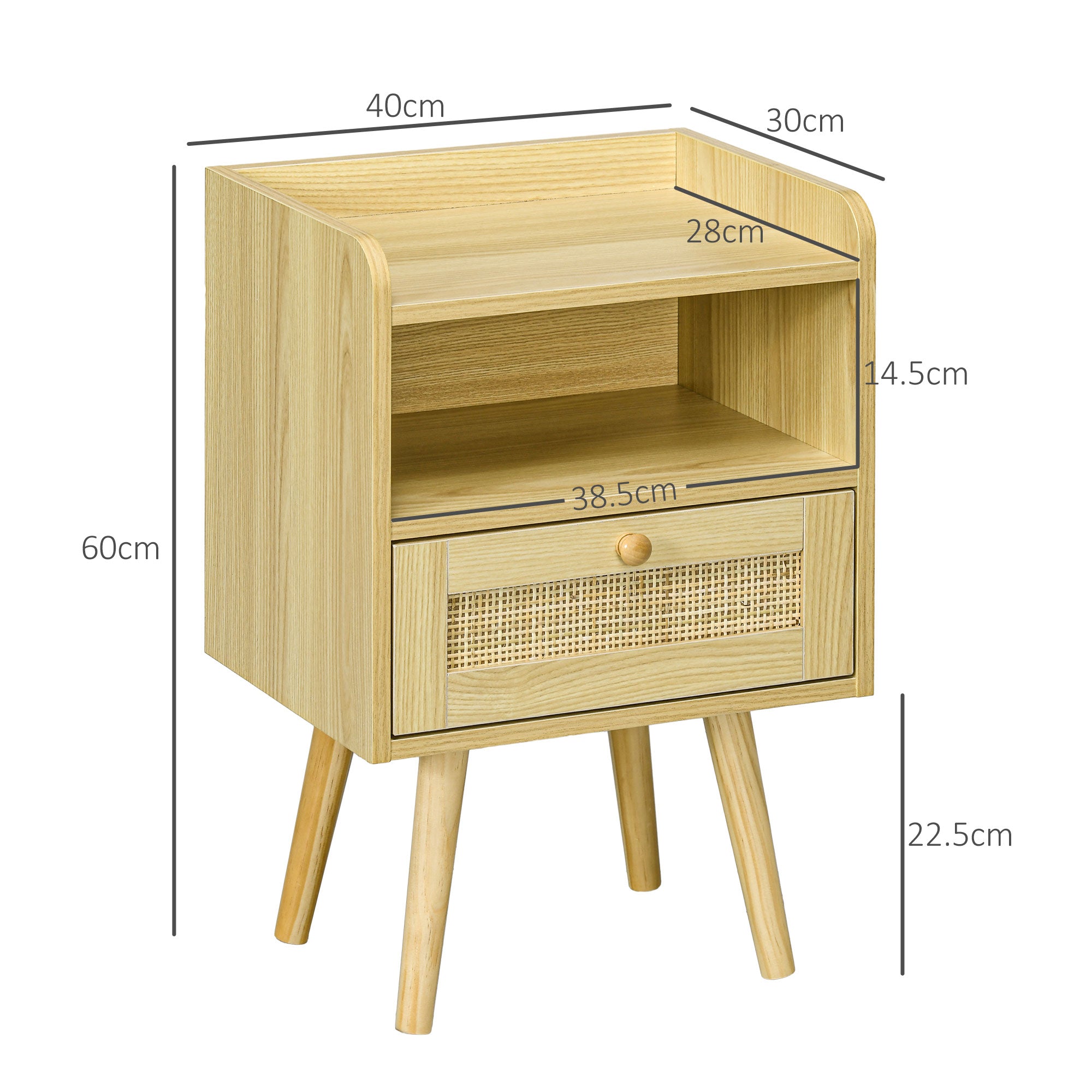 HOMCOM Set of Two Rattan Weave Bedside Tables - Wood Effect - North Peak Garden Furniture