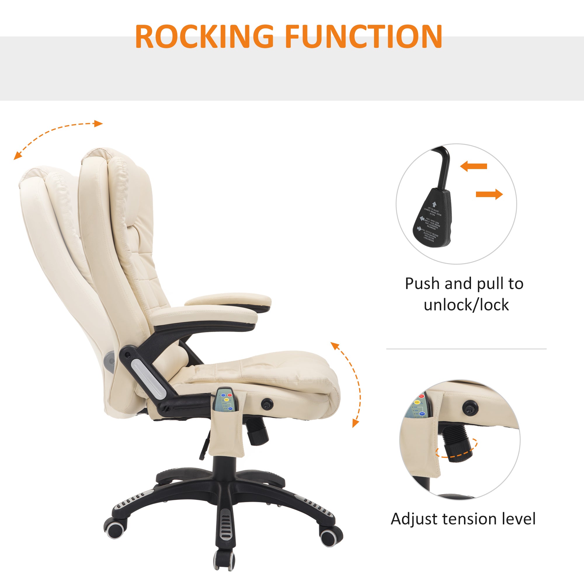 HOMCOM Heated Massage Office Chair, PU Leather Executive Office Chair with High Back, Tilt and Reclining Function, Beige - North Peak Garden Furniture