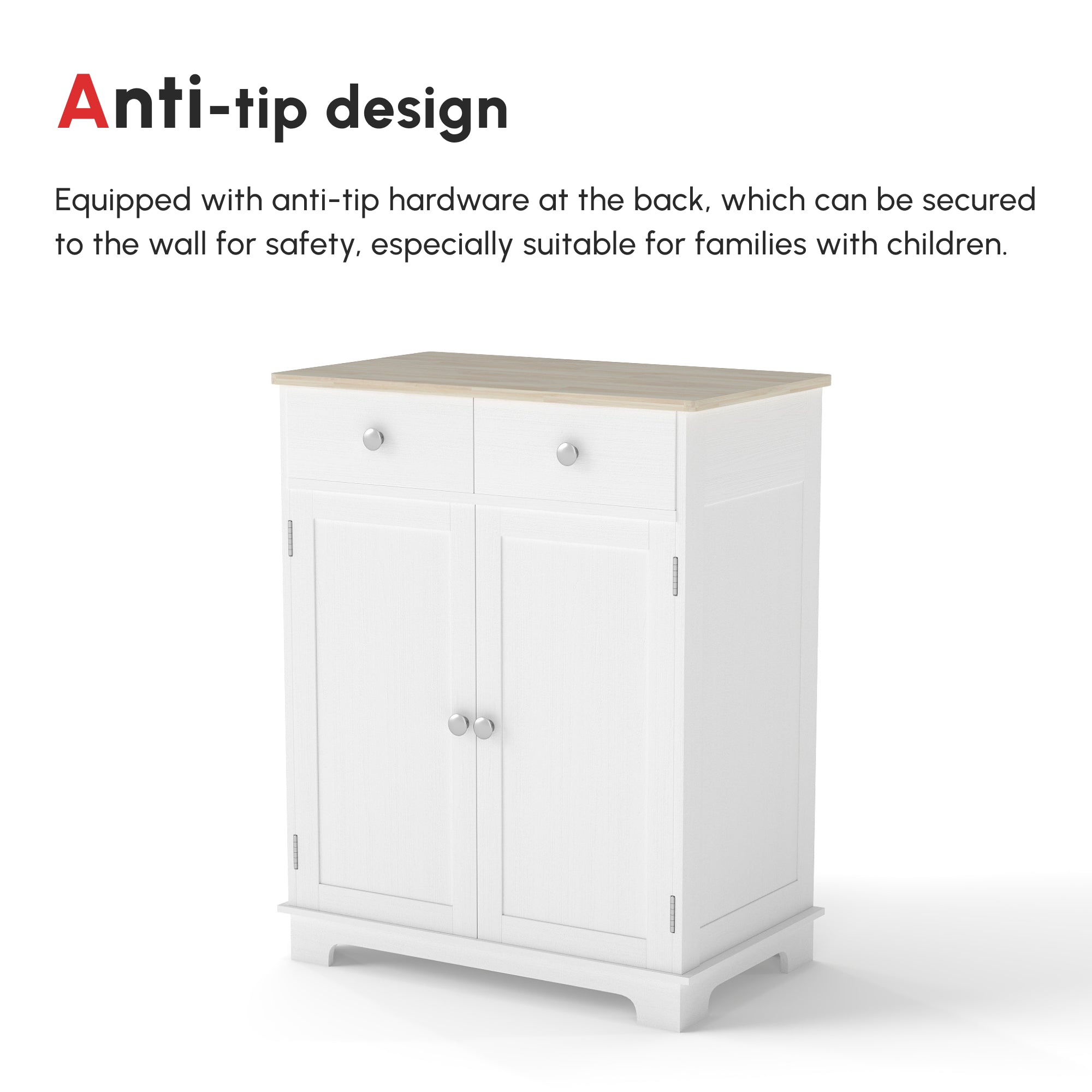 HOMCOM Kitchen Floor Cabinet Side Storage Cupboard Multi-use Sideboard Table with Solid Wood Top, Adjustable Shelf,Drawer for Dining Room, Living Room,Hallway - North Peak Garden Furniture