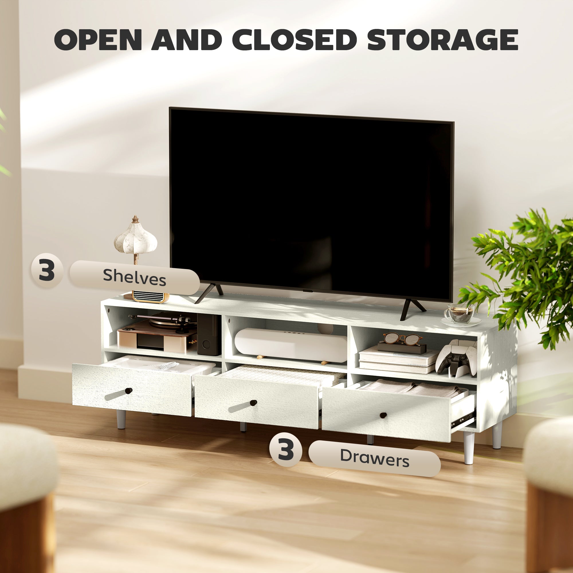 HOMCOM Multi-Storage Minimal TV Stand - White