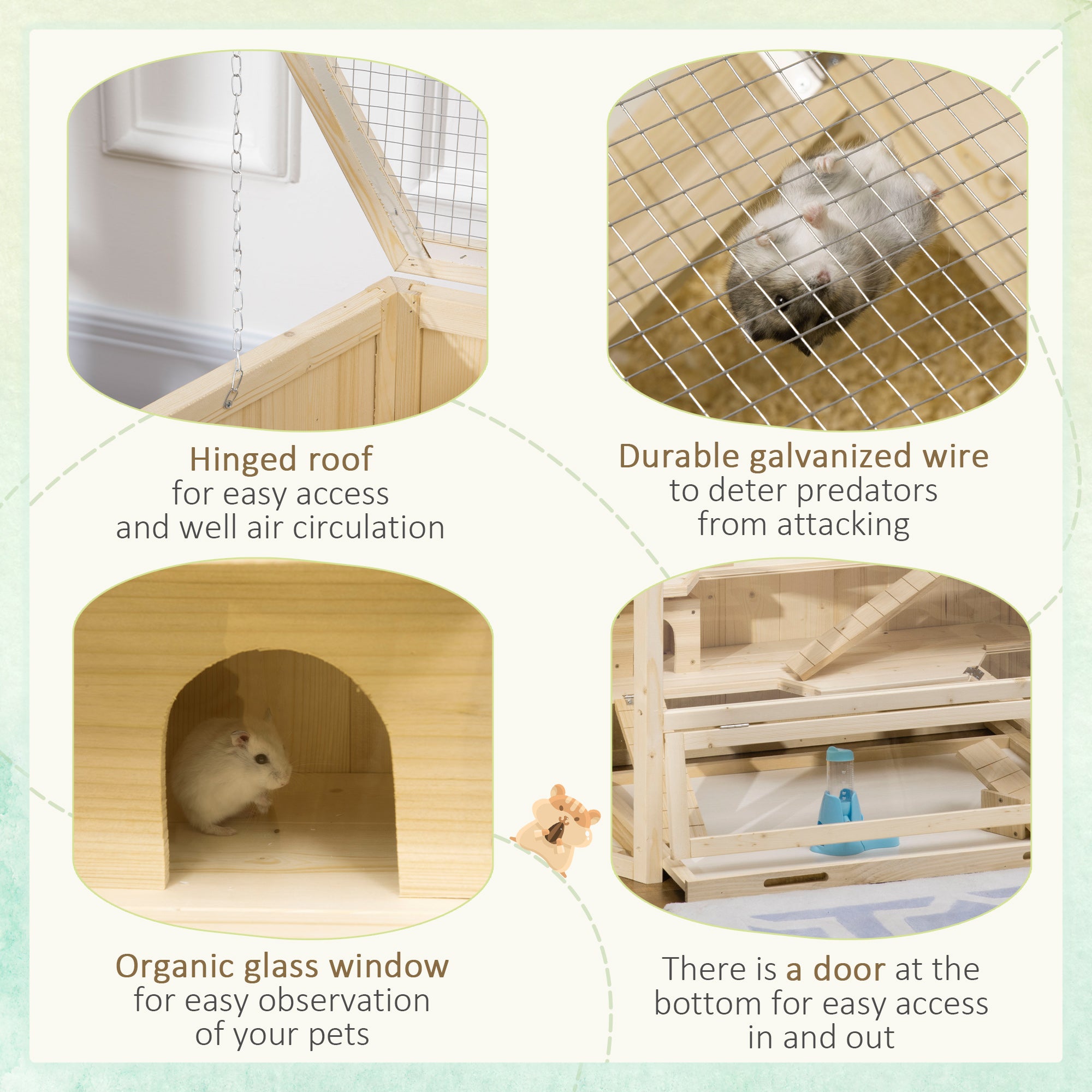 PawHut Wooden Large Hamster Cage Small Animal Exercise Play House 3 Tier with Sliding Tray, Seesaws, Water Bottle, Natural - North Peak Garden Furniture