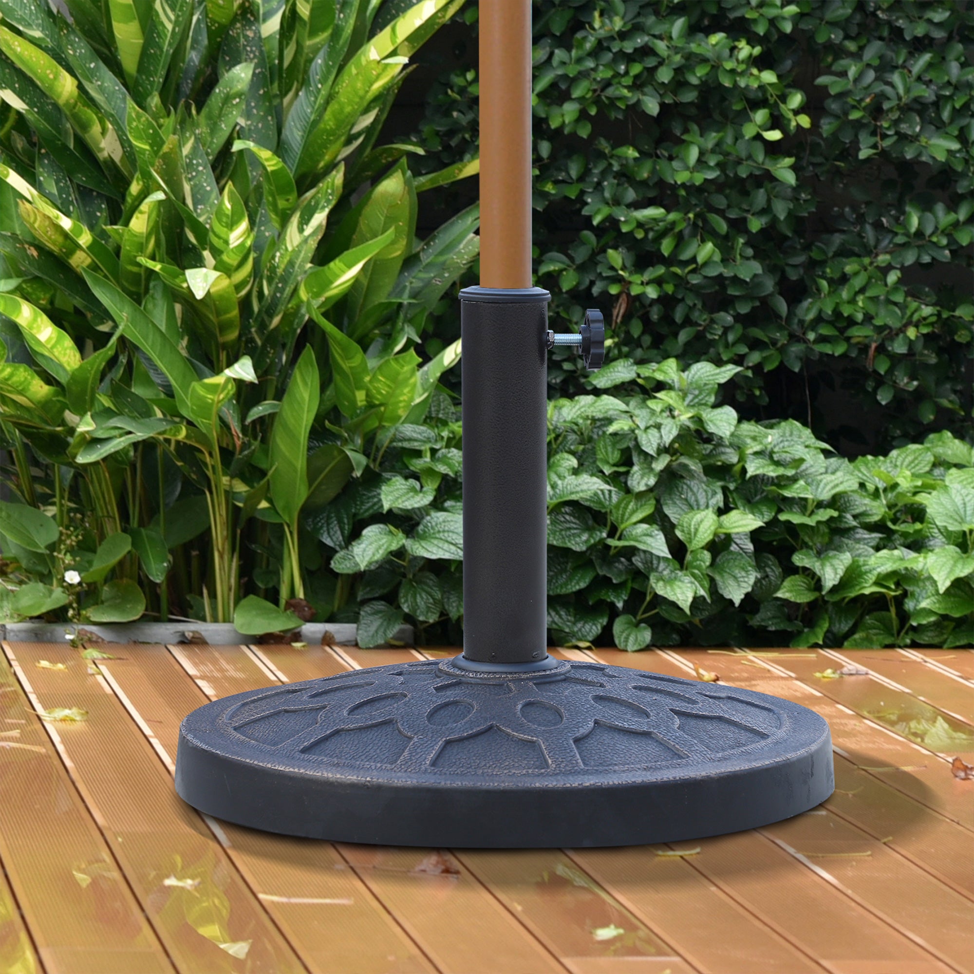 Outsunny 13kg Resin Umbrella Stand Holder, Garden Parasol Base for 38mm or 48mm Outdoor Umbrella Poles, Bronze Tone - North Peak Garden Furniture