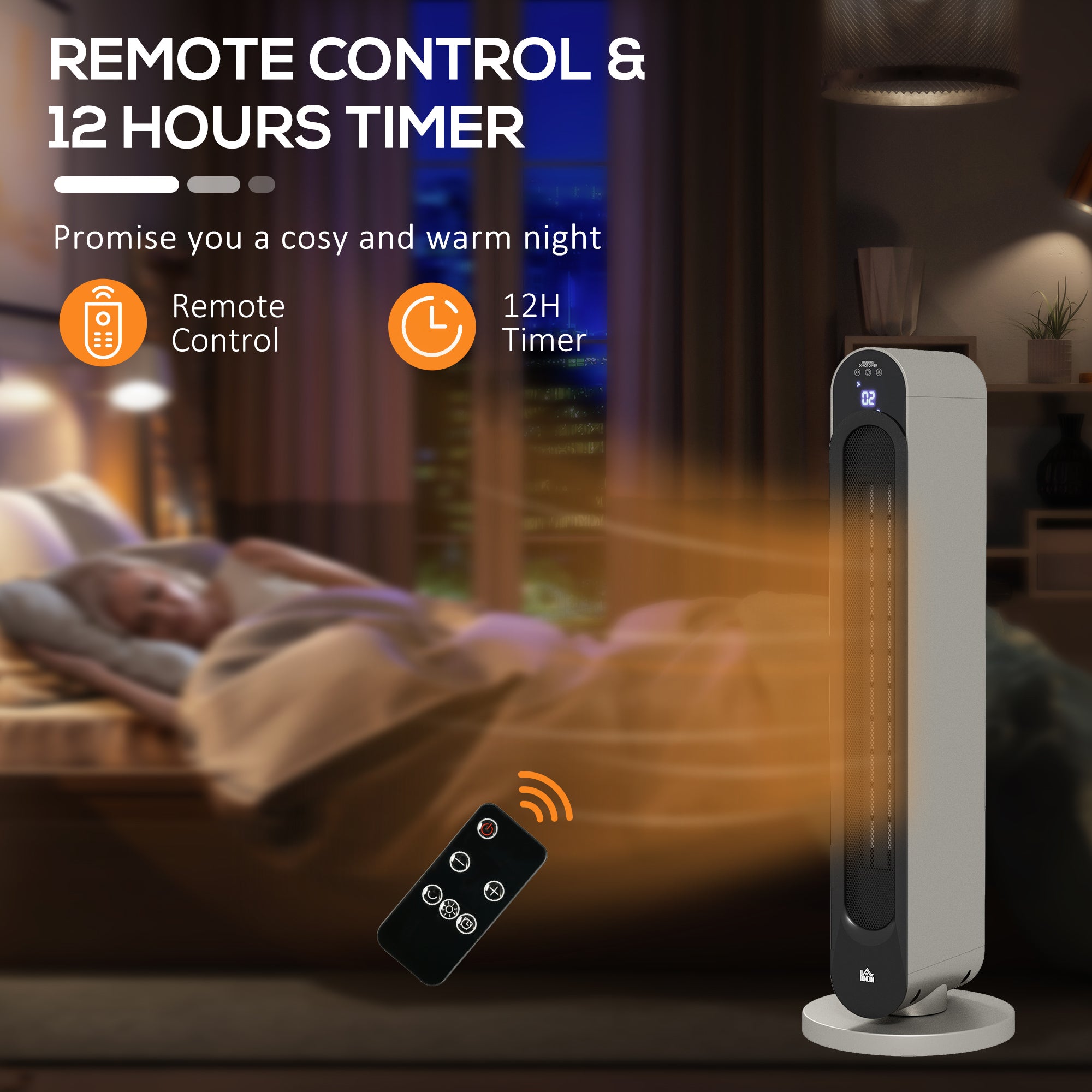 HOMCOM 2kW PTC Ceramic Tower Heater, 10-35°C Temperature Range - North Peak Garden Furniture