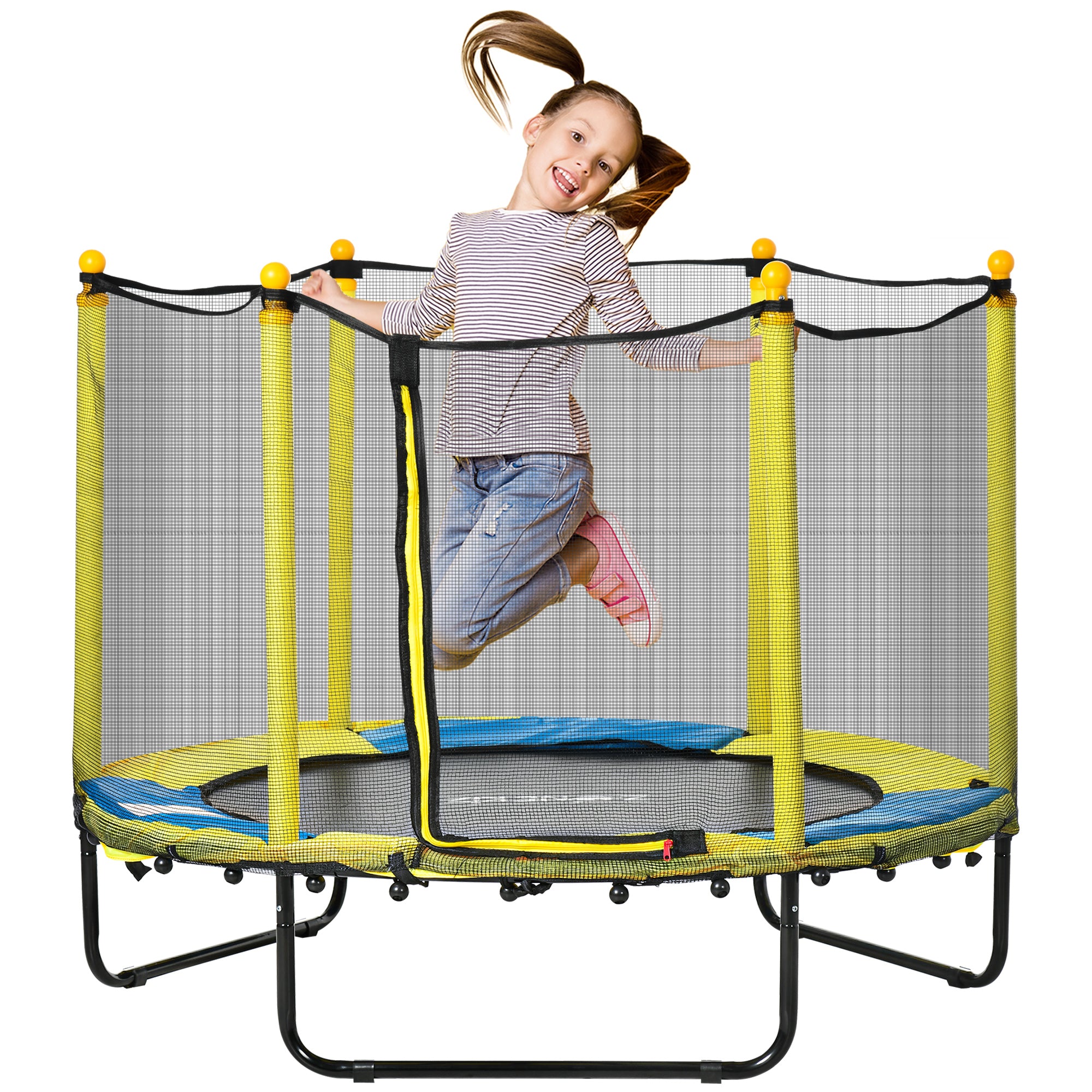 HOMCOM 4.6FT Kids Trampoline, with Safety Net, for Kids 3-10 Years - Yellow