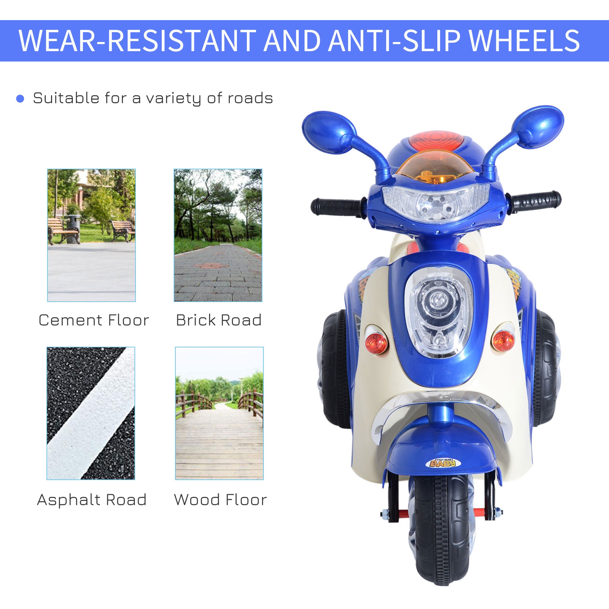HOMCOM Kids Electric Ride On Toy Car 6V Electric Motorbike with Chargeable Battery Headlight and Music for 3-5 Years - Blue - North Peak Garden Furniture