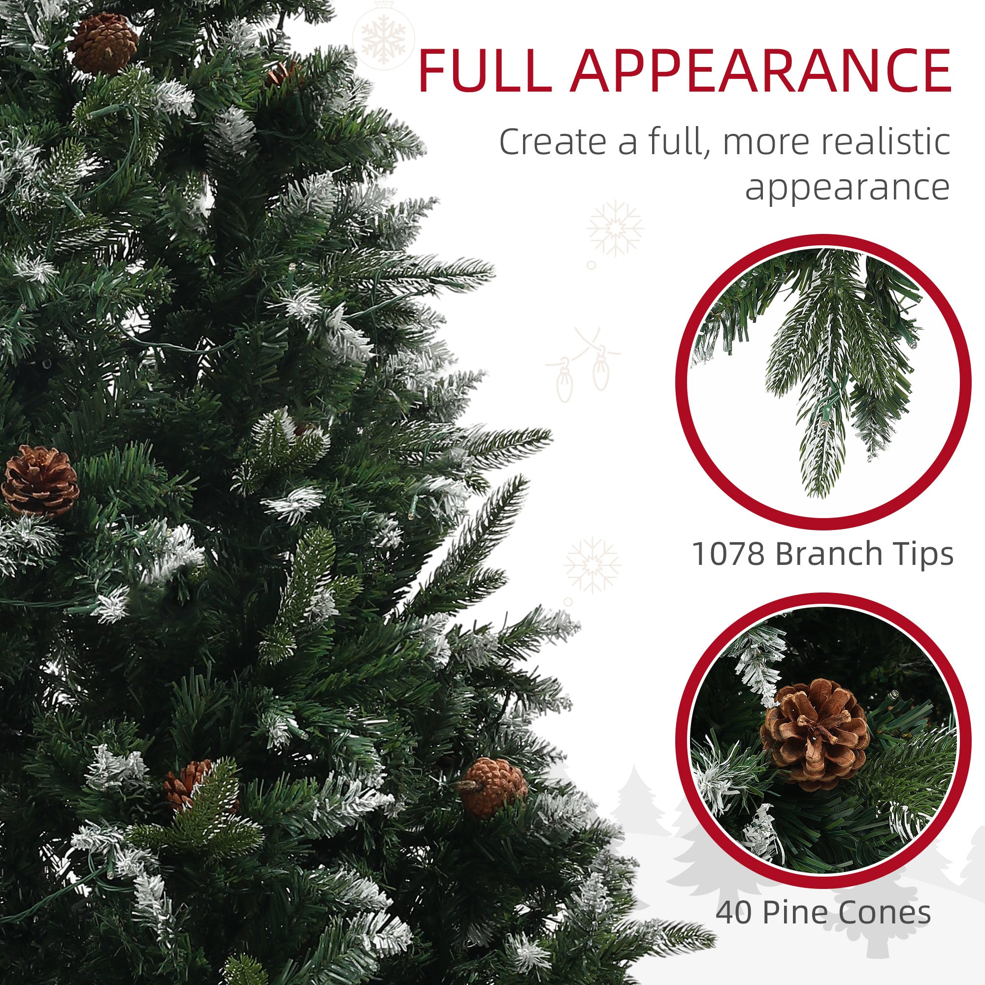 HOMCOM 6ft LED Pre-Lit Artificial Christmas Tree, with Base - North Peak Garden Furniture