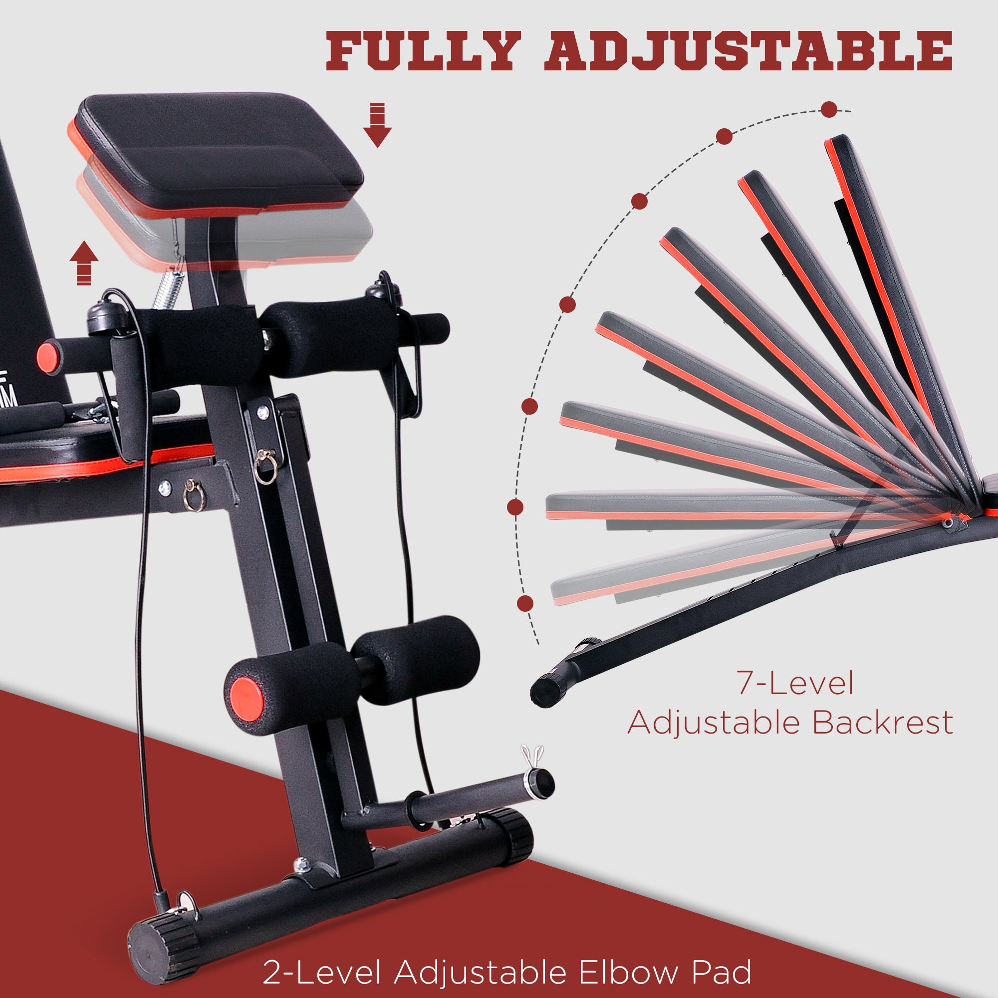HOMCOM Foldable Weight Bench, Adjustable Strength Training Sit Up Ab Bench Incline/Decline, Red - North Peak Garden Furniture