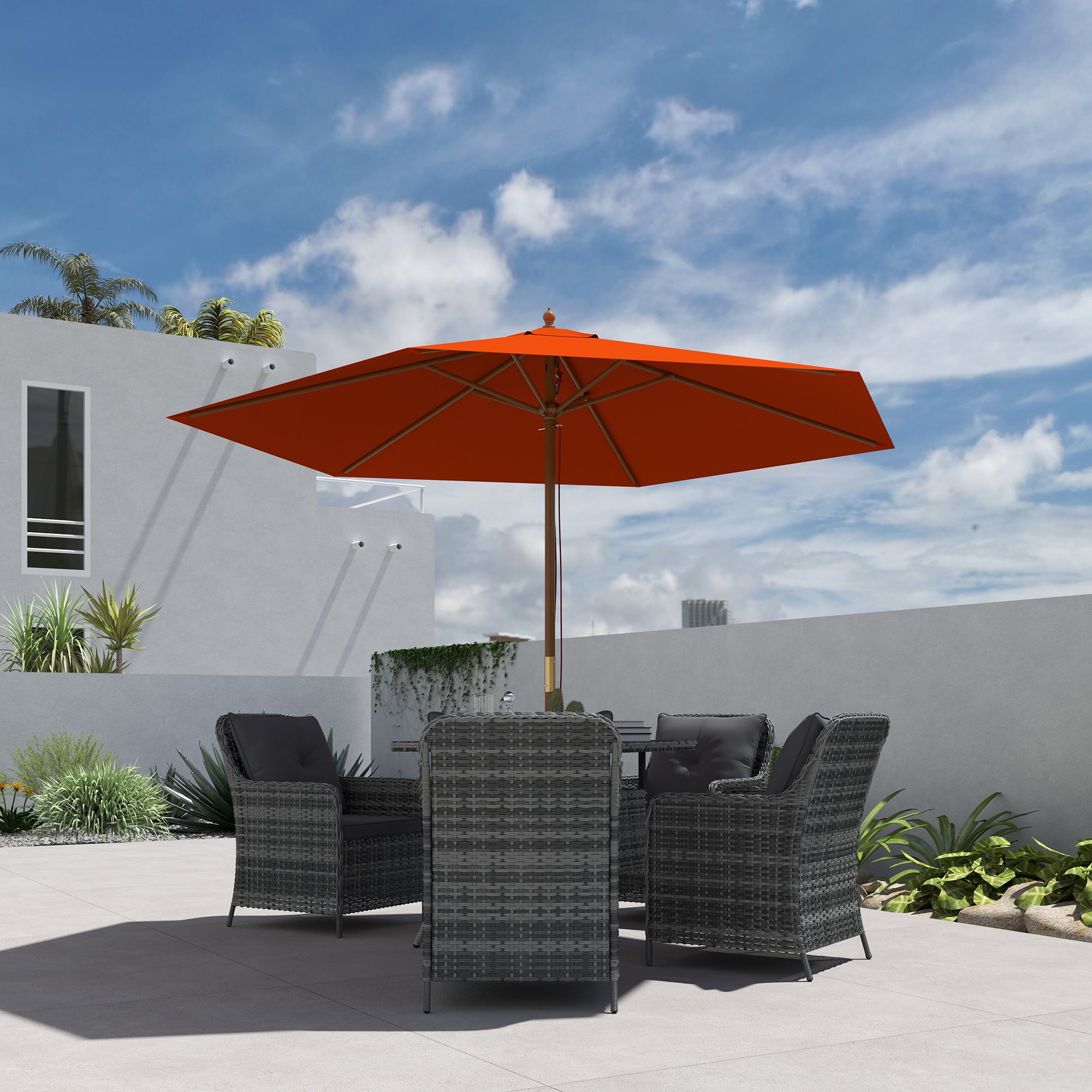 Outsunny 2.5m Wood Garden Parasol Sun Shade Patio Outdoor Wooden Umbrella Canopy Orange - North Peak Garden Furniture