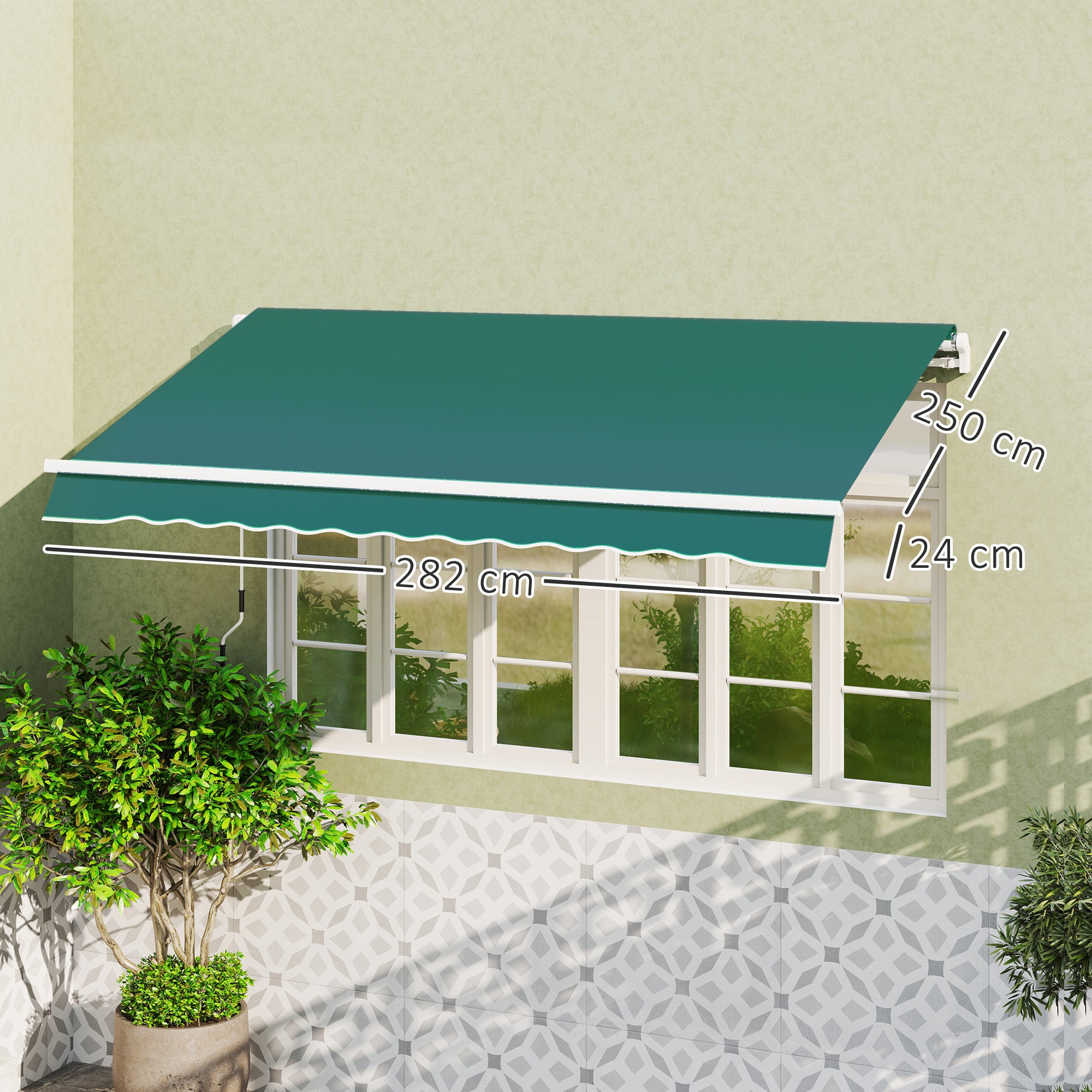 Outsunny Awning Replacement Canopy, Water Resistant UPF 50+ Sun Shade Cover for 3 x 2.5 m Garden Awning (Fabric Only), Green - North Peak Garden Furniture
