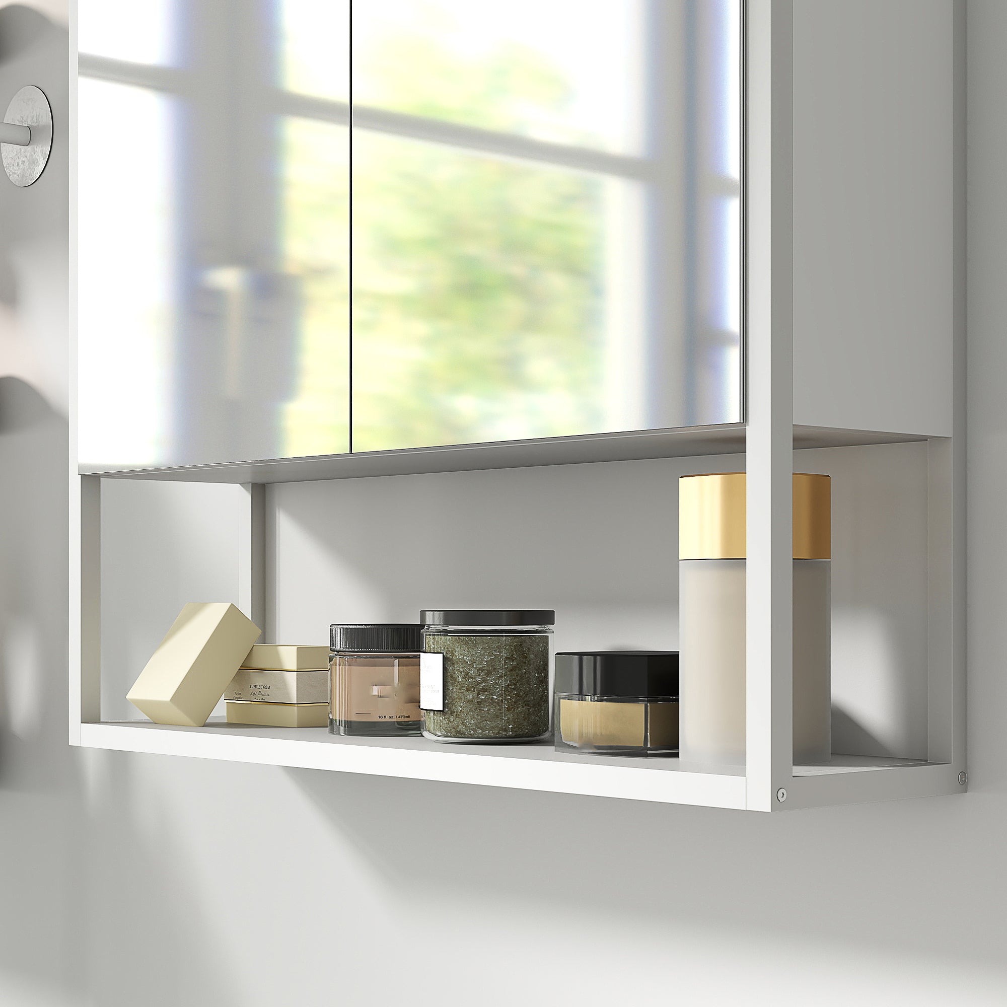 HOMCOM Bathroom Mirror Cabinet with Soft-Close Doors and Adjustable Shelf - White