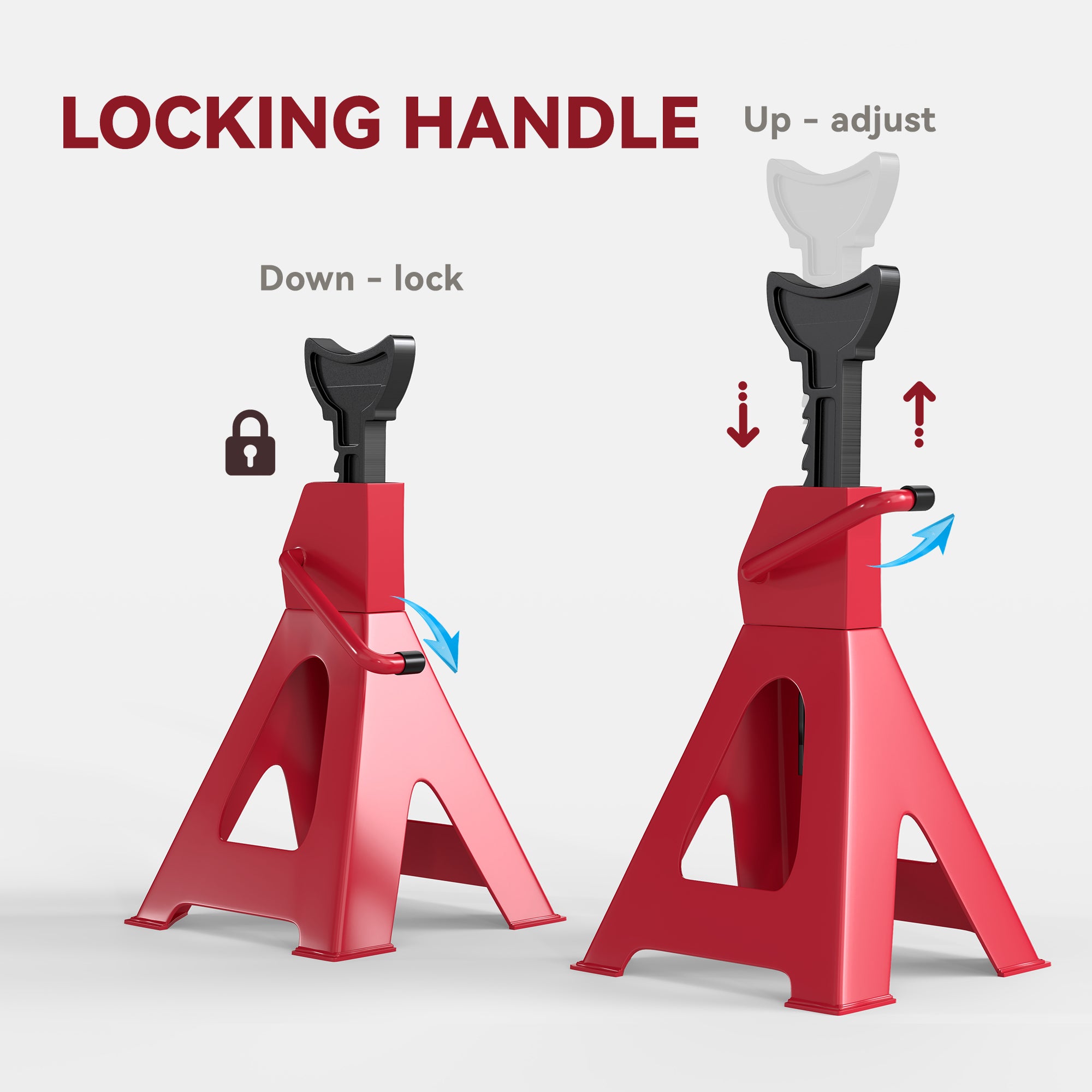 HOMCOM Axle Stands 2 Ton Car Jack Stands Pack of 2, 28-42.5 cm Height Adjustable Support Jack Stand, Heavy Duty Car Lift Tool for Vehicles, Caravans, Workshops, Garages, Red - North Peak Garden Furniture