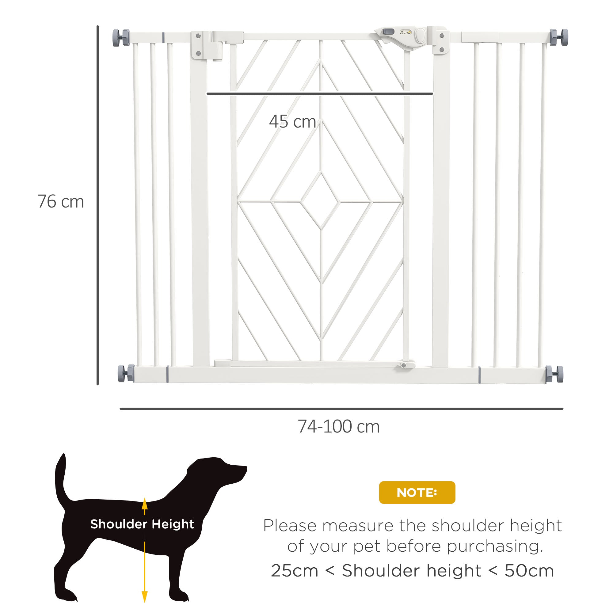 PawHut Pressure Fit Stair Gate Dog Gate w/ Auto Closing Door, Double Locking, Easy Installation, for 74-100cm Openings - White - North Peak Garden Furniture