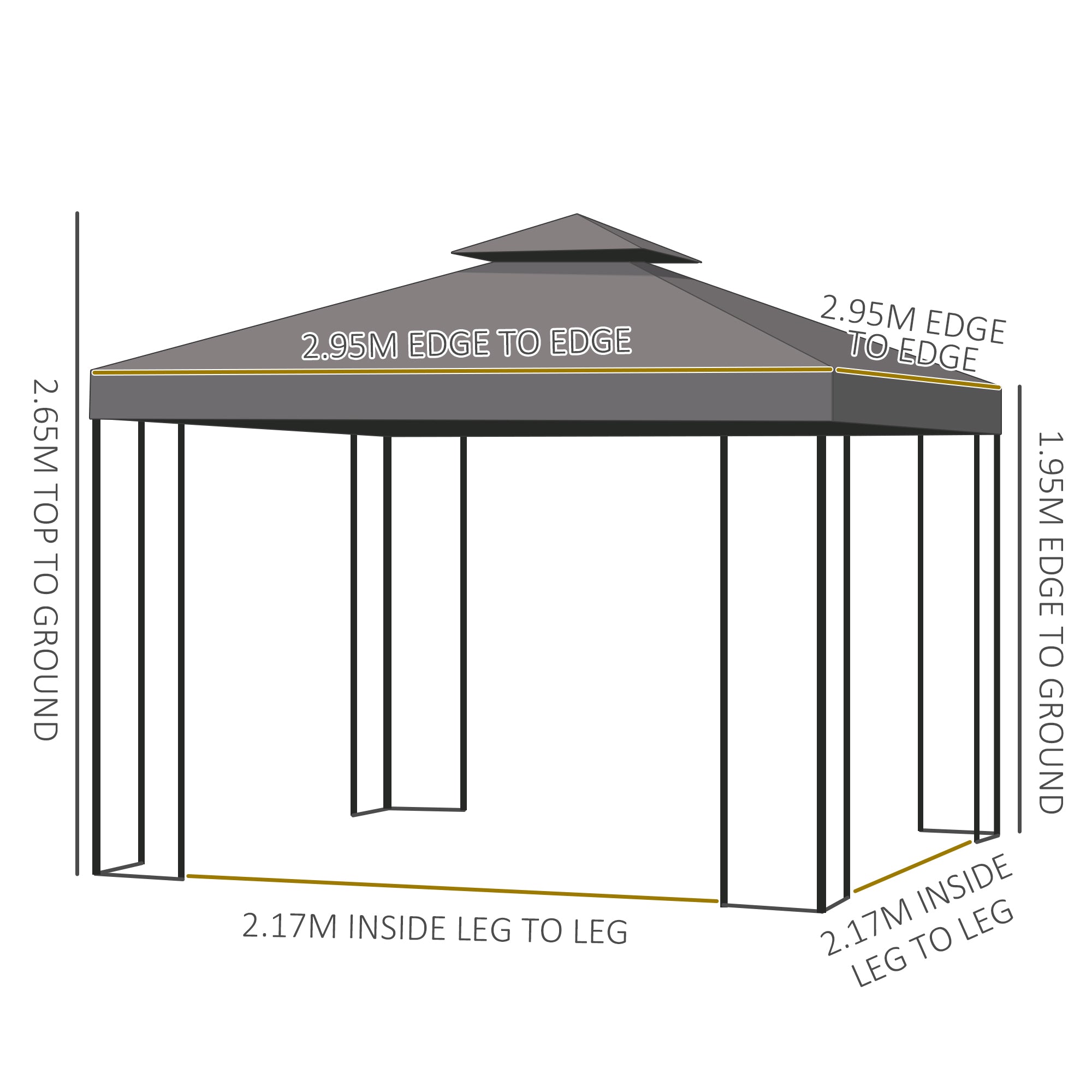 Outsunny 3 x 3 m Garden Gazebo Double Roof Marquee Patio Wedding Party Tent Canopy Shelter with Sidewalls, (Brown) - North Peak Garden Furniture