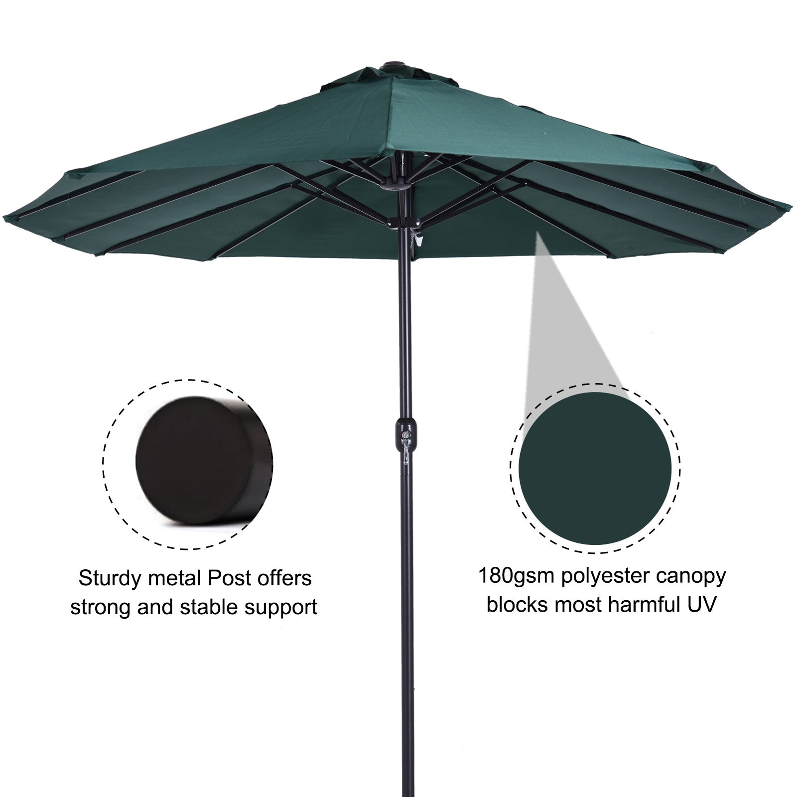 Outsunny 4.6m Garden Parasol Double-Sided Sun Umbrella Patio Market Shelter Canopy Shade Outdoor Green