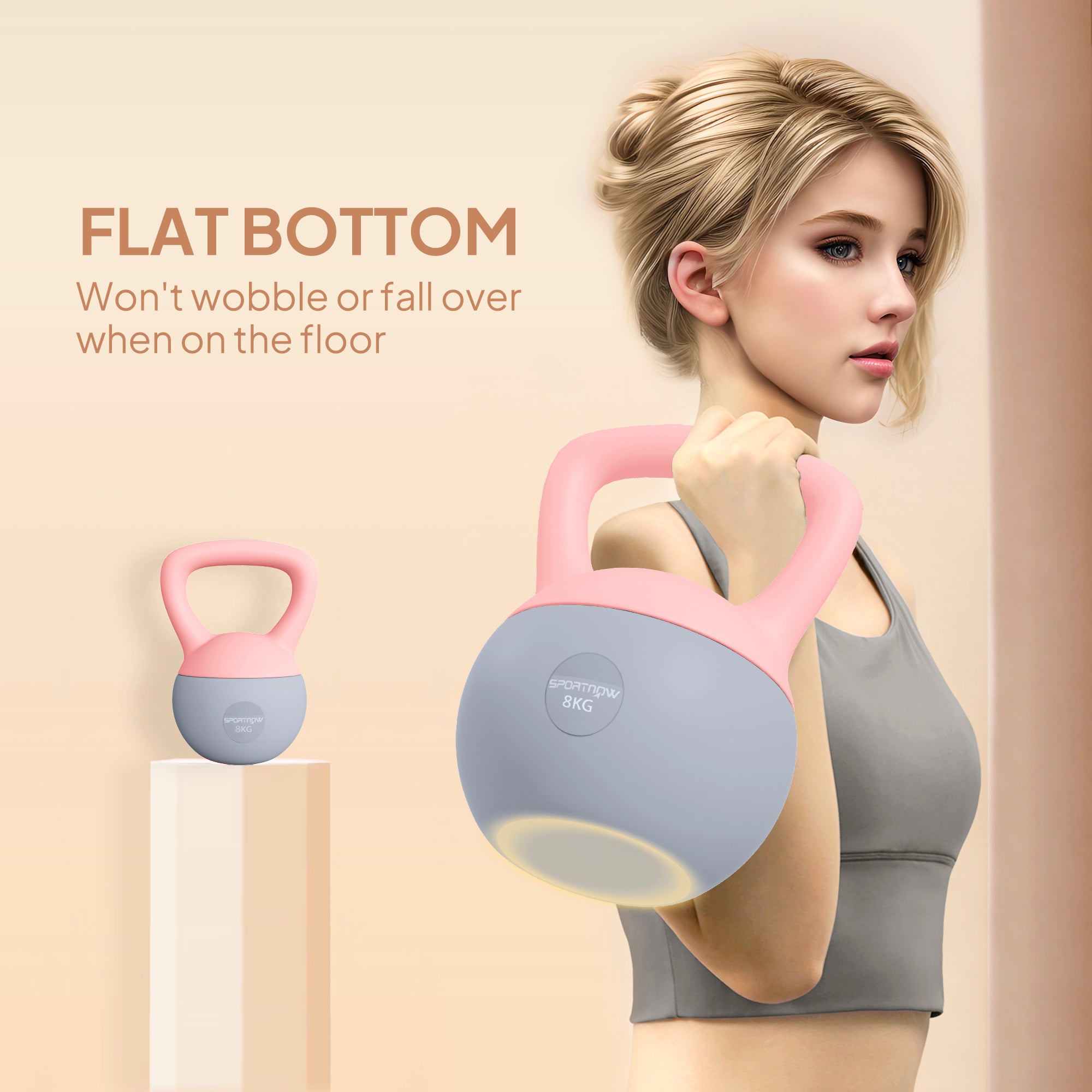 SPORTNOW 8KG Soft Kettlebell, Kettlebell with Non-Slip Handle for Home Gym, Weight Lifting, Strength Training, Pink/Grey