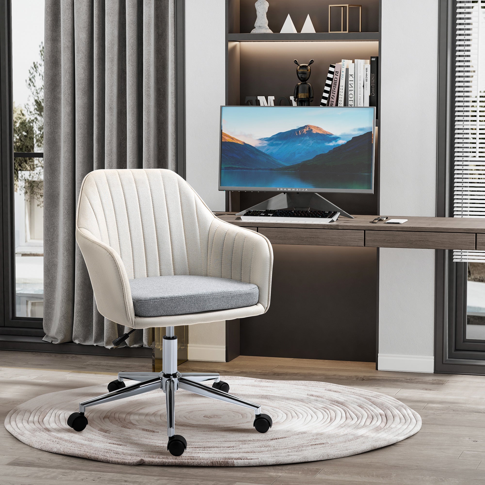 Vinsetto Home Office Chair Comfortable Computer Desk Chair Swivel Task Chair with Golden Base, Vanity Chair for Teens Adults Bedroom, Beige - North Peak Garden Furniture