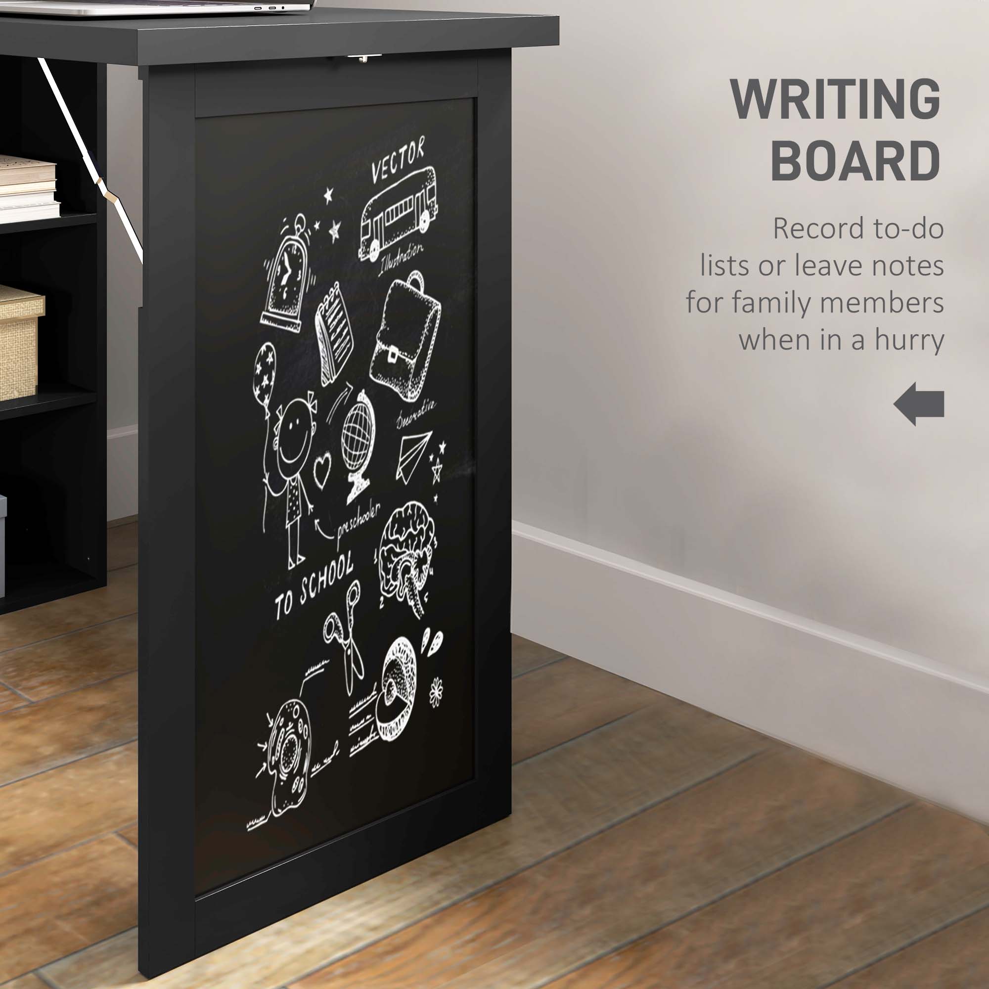 HOMCOM Three-Part Work Desk, with Storage and Chalkboard - Black - North Peak Garden Furniture