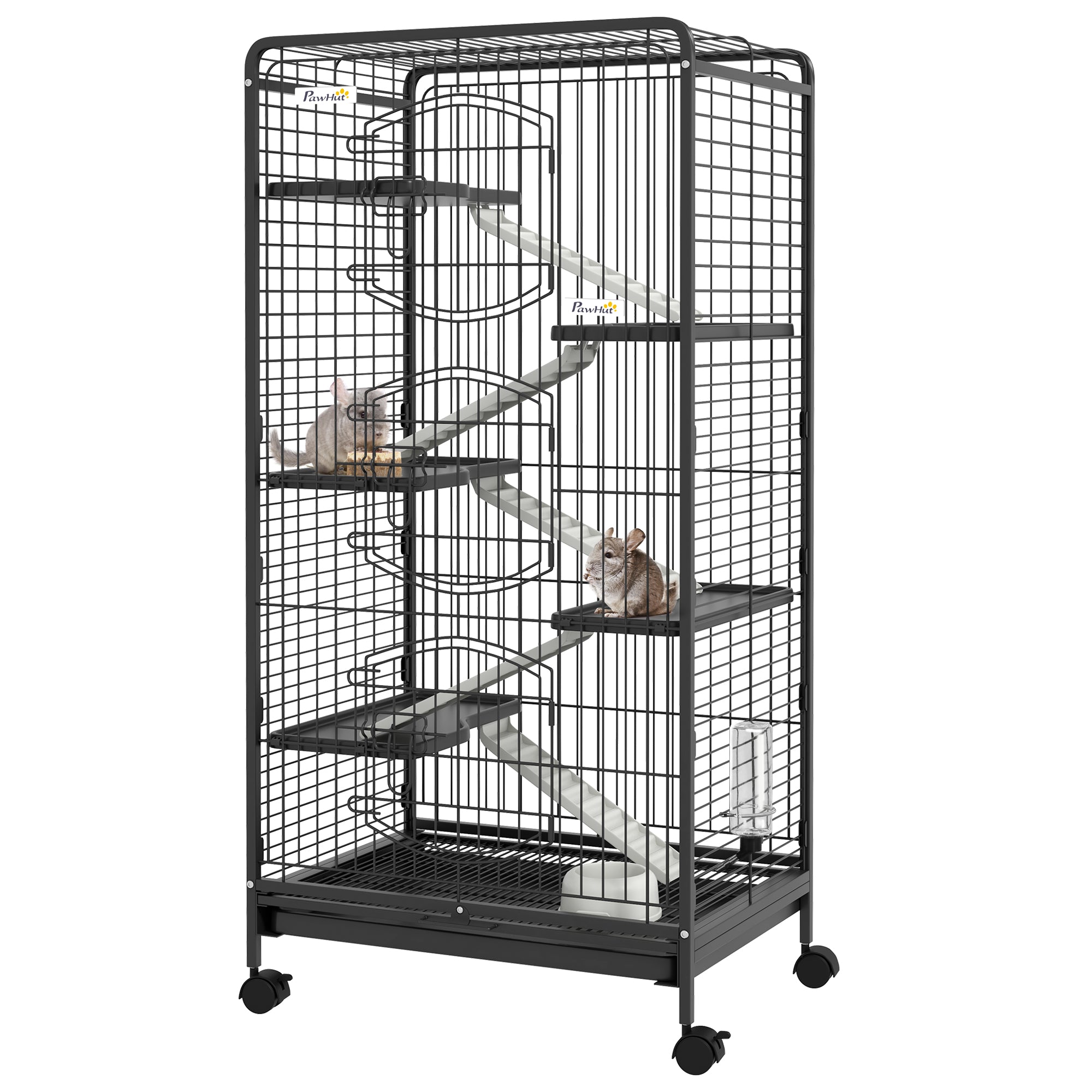 PawHut 6 Levels Removable Small Animal Cage, 131cm - Black - North Peak Garden Furniture