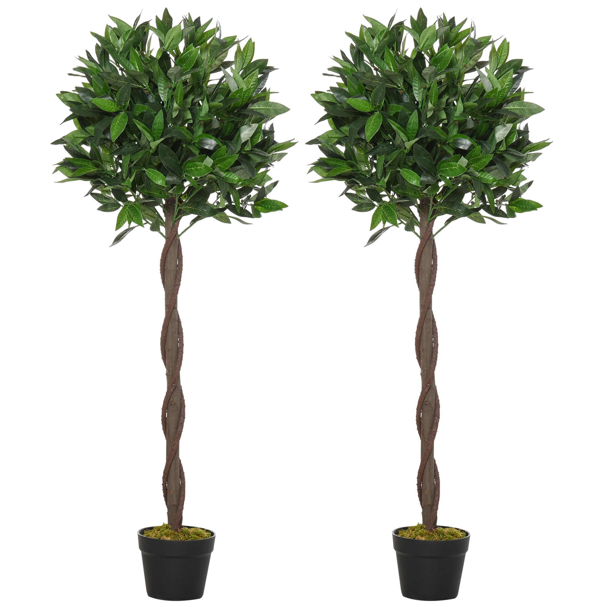 Outsunny Artificial Topiary Bay Laurel Ball Trees, Set of 2, Decorative Plant with Nursery Pot, for Indoor Outdoor Use, 120cm