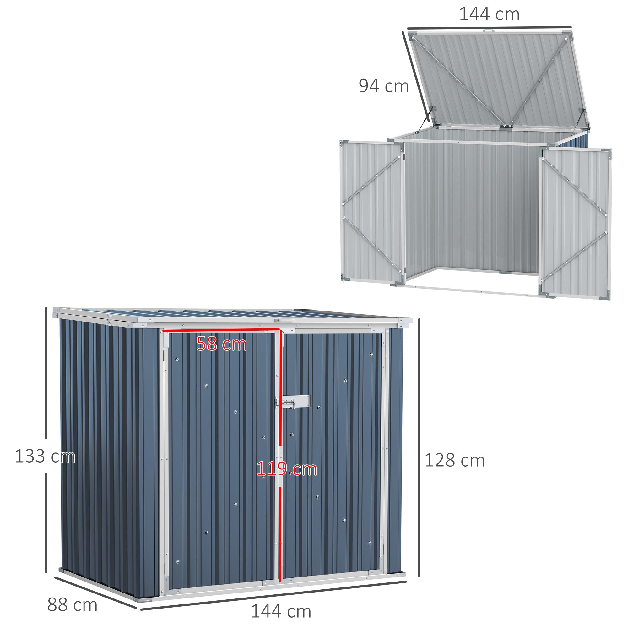 Outsunny 5ft x 3ft Garden 2-Bin Steel Storage Shed, Double Rubbish Storage Shed, Hide Dustbin w/ Locking Doors and Openable Lid