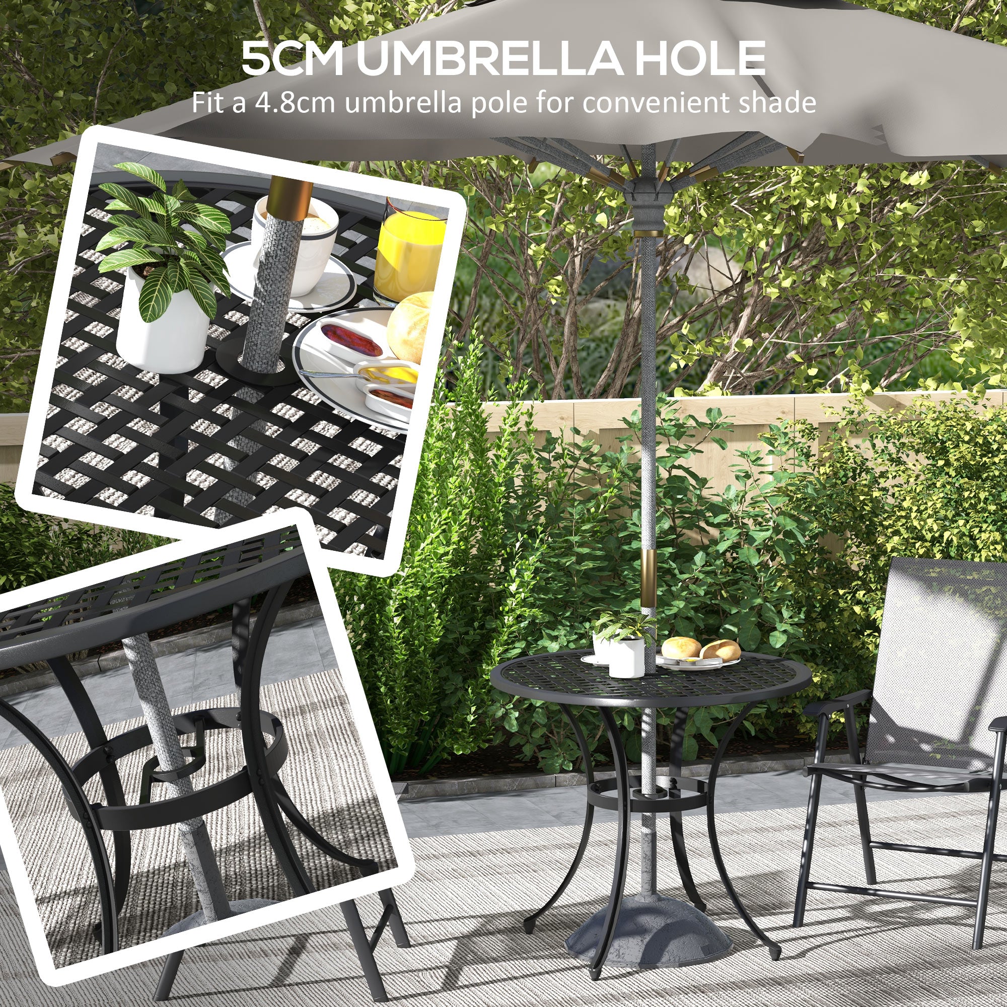 Outsunny Round Aluminium Table, with ⌀50mm Parasol Hole