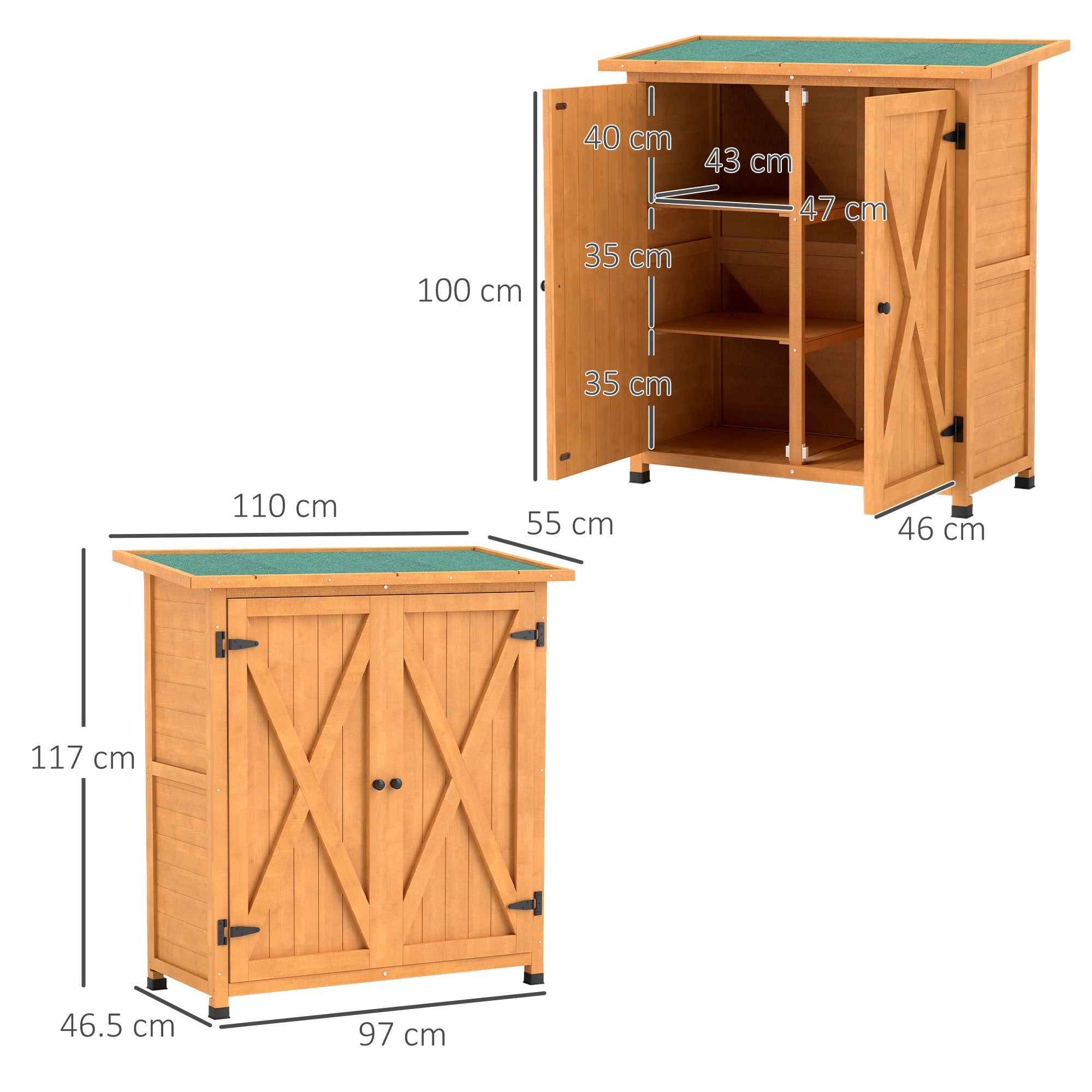 Outsunny 46.5 x 97cm Compact Wooden Storage Shed - Yellow - North Peak Garden Furniture