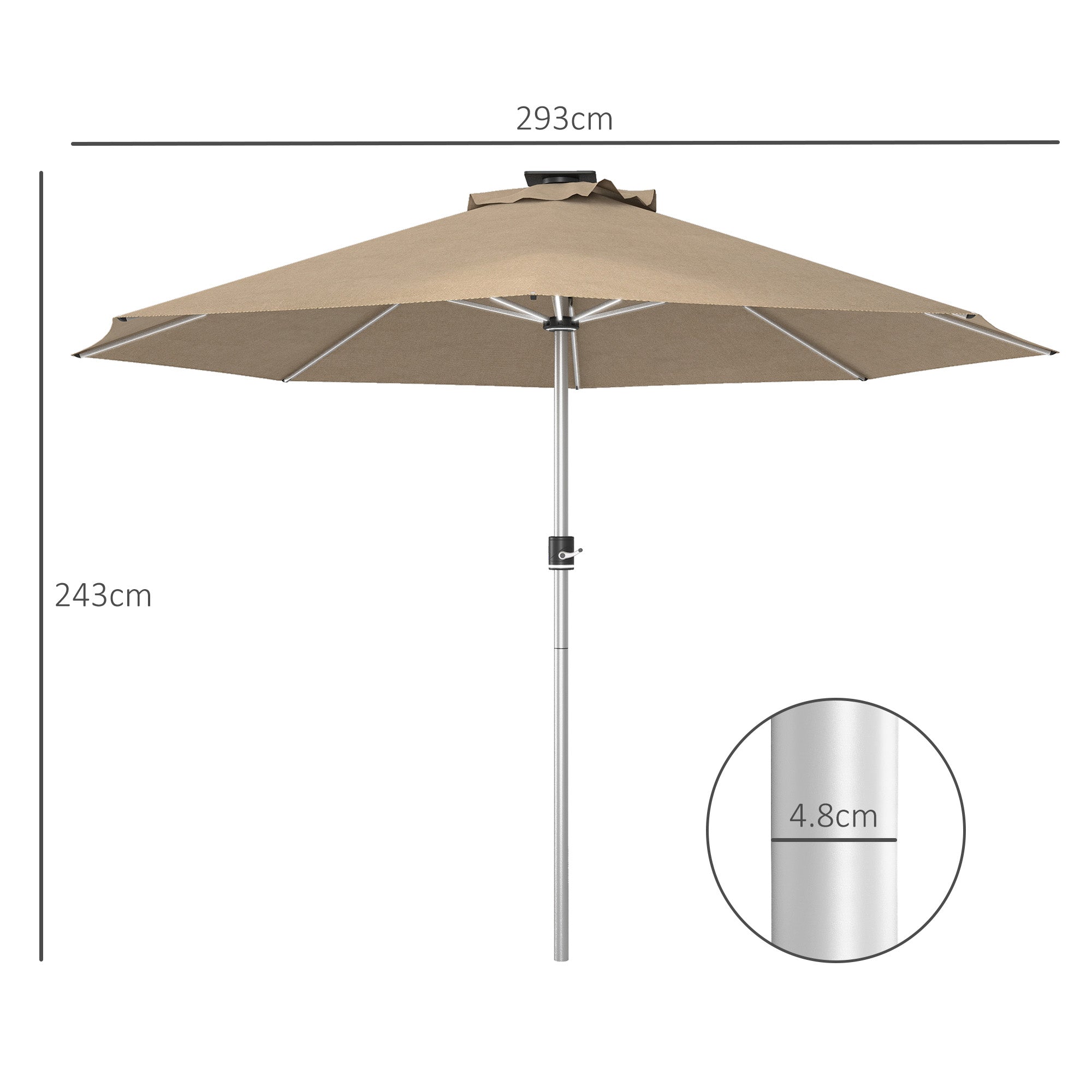 Outsunny 3m Parasol, with Solar-Powered LED Lights - Khaki - North Peak Garden Furniture