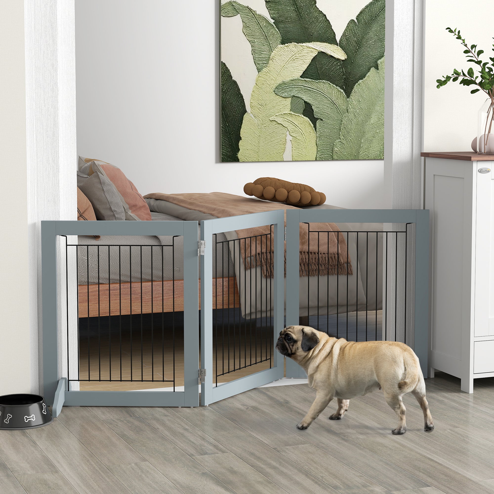 PawHut Foldable Pet Gate, with Three Panels & Two Support Feet - Grey - North Peak Garden Furniture