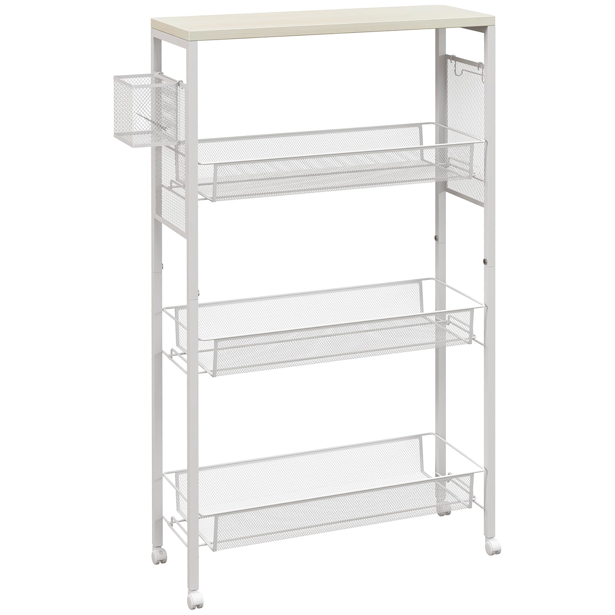 HOMCOM 3-Tier Kitchen Cart with 3 Steel Wire Baskets - White