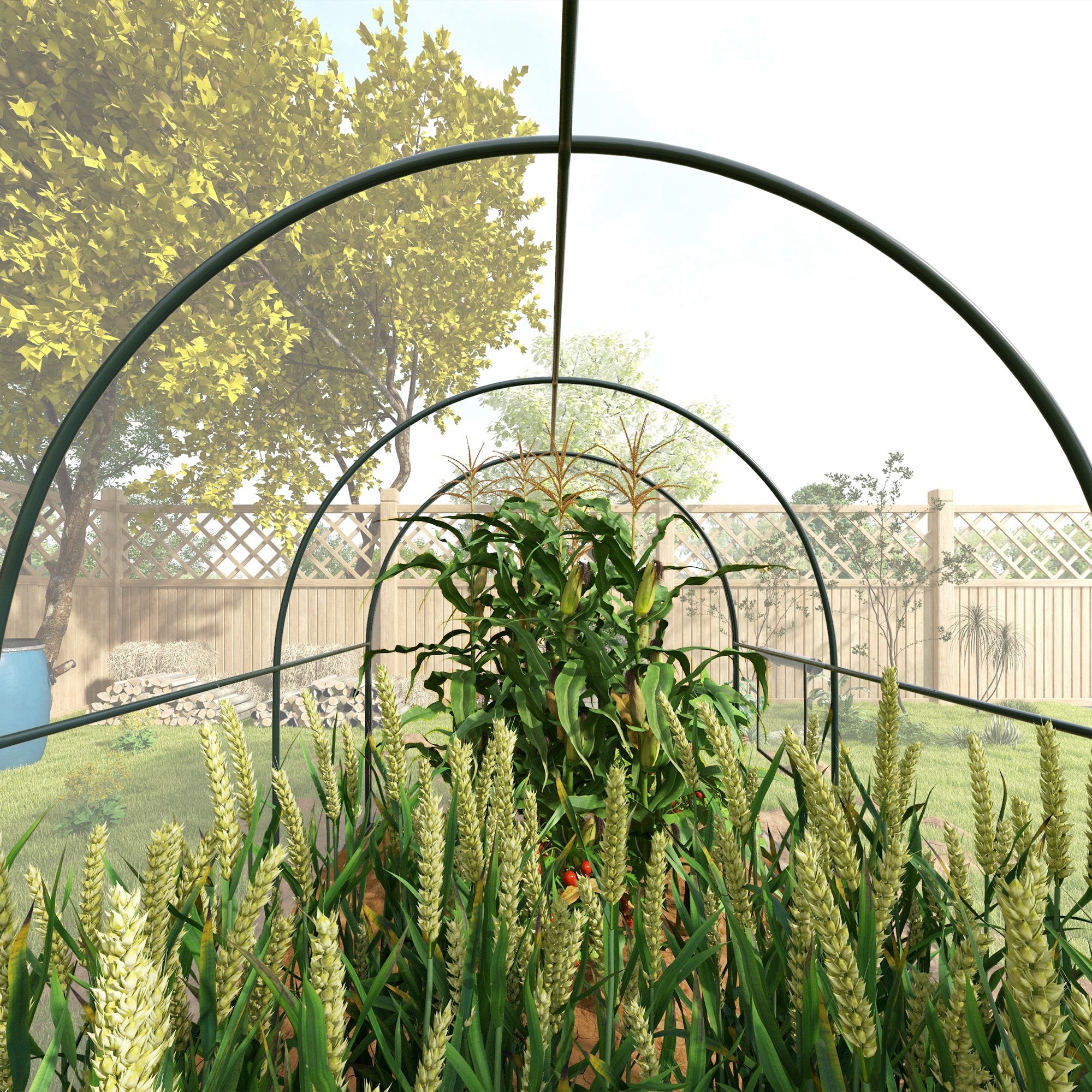 Outsunny Polytunnel Greenhouse Walk-in Grow House with Plasric Cover, Door, Mesh Window and Steel Frame, 3 x 2 x 2m, Clear - North Peak Garden Furniture