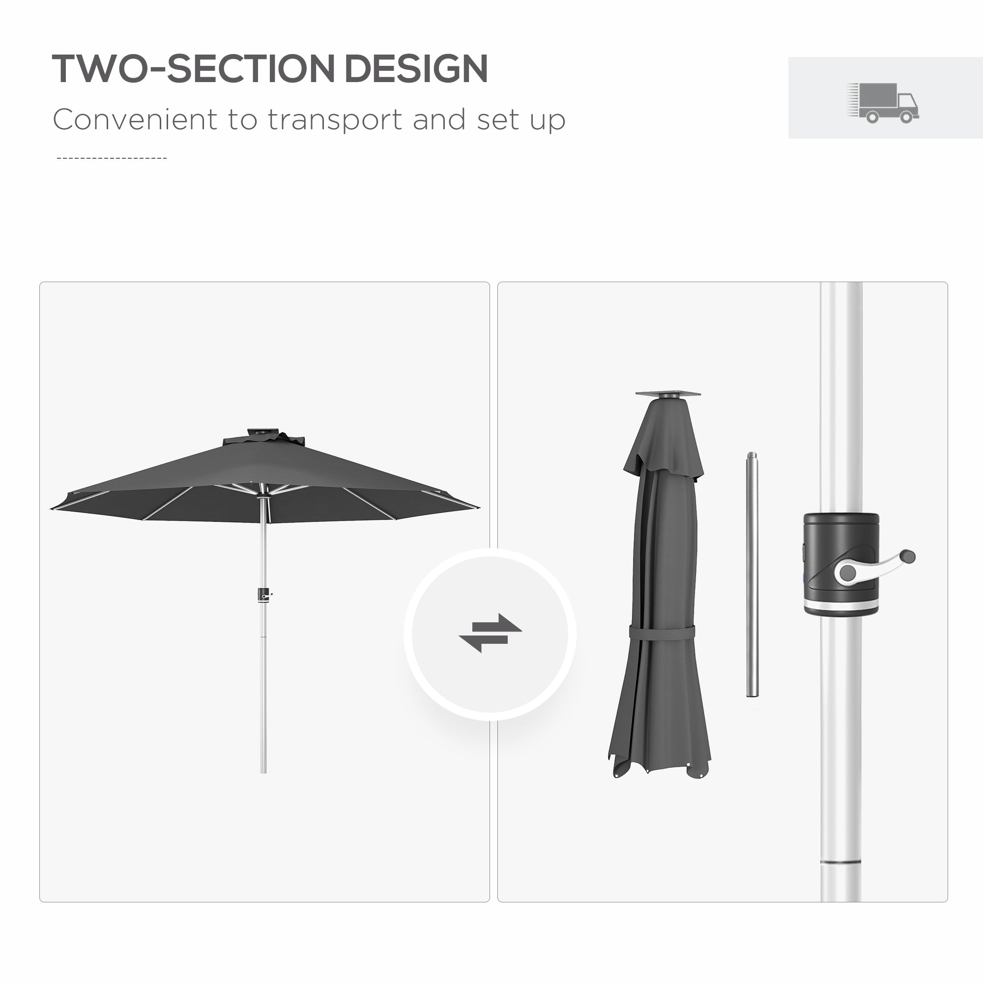 Outsunny 3m Parasol, with Solar-Powered LED Lights - Grey - North Peak Garden Furniture