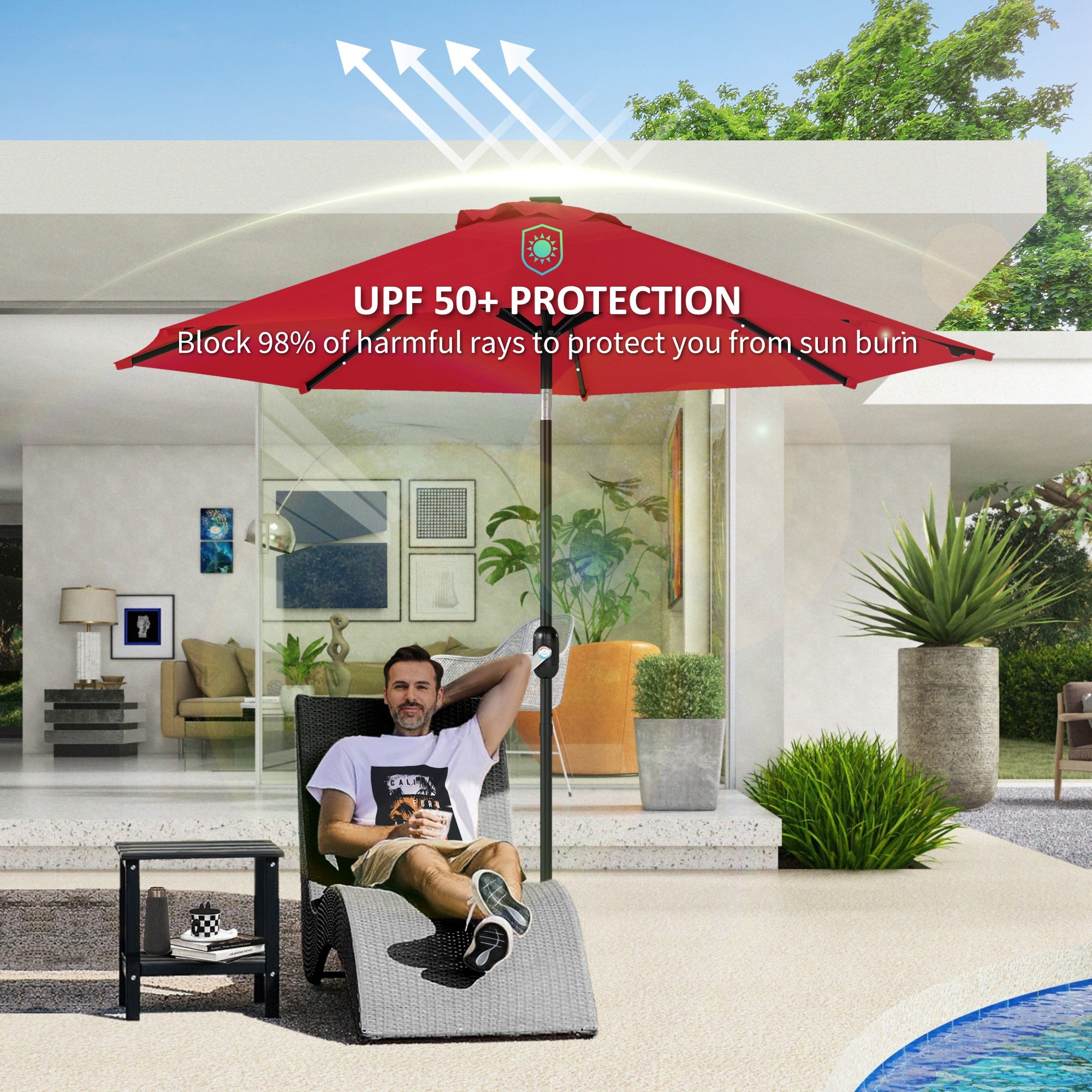 Outsunny 3 m Replacement Parasol Canopy with Top Vent, UPF 50+ Garden Parasol Replacement Canopy, 8 Rib Parasol Cover Replacement Fits Various Frames, Red - North Peak Garden Furniture