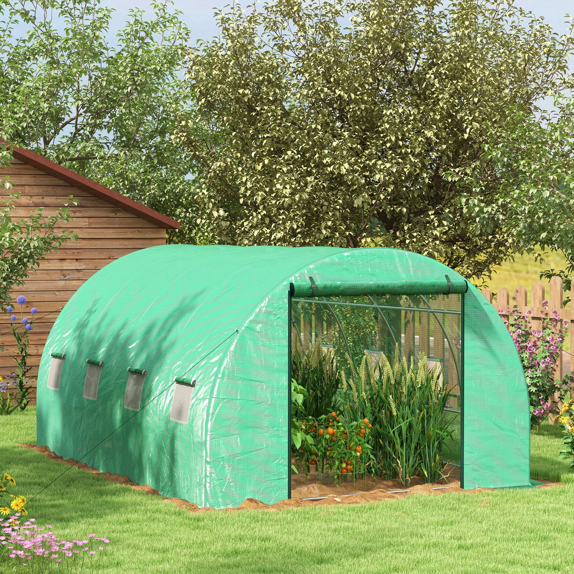 Outsunny Sprinkler System Polytunnel Greenhouse, 4 x 3(m), Green - North Peak Garden Furniture