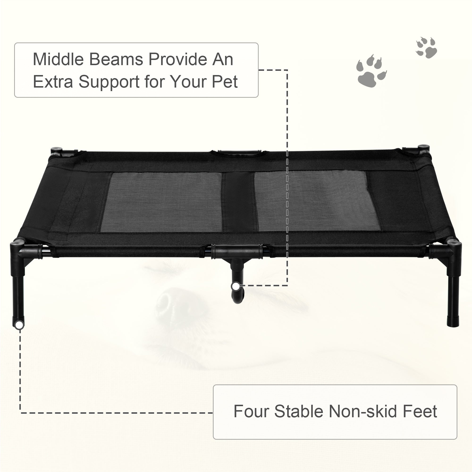 PawHut Large Raised Dog Bed Cat Elevated Lifted Cooling Portable Camping Basket Outdoor Indoor Mesh Pet Cot Metal Frame Black - North Peak Garden Furniture