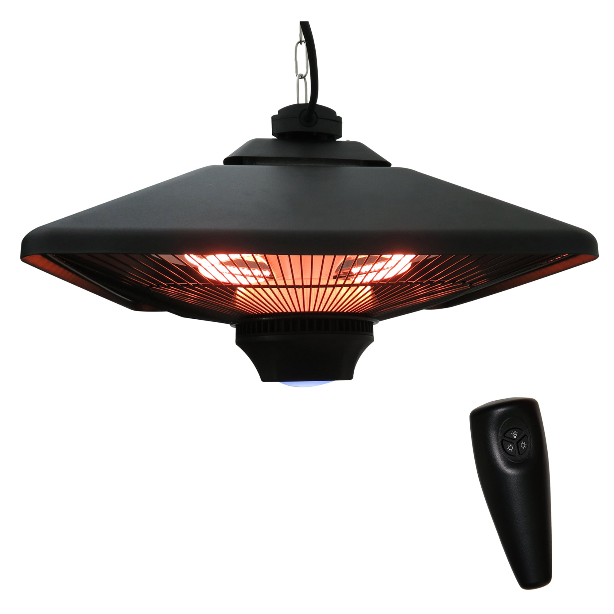 Outsunny 2kw Outdoor Hanging Ceiling Mounted Aluminium Halogen Electric Heater LED Garden Patio Warmer w/Remote Control