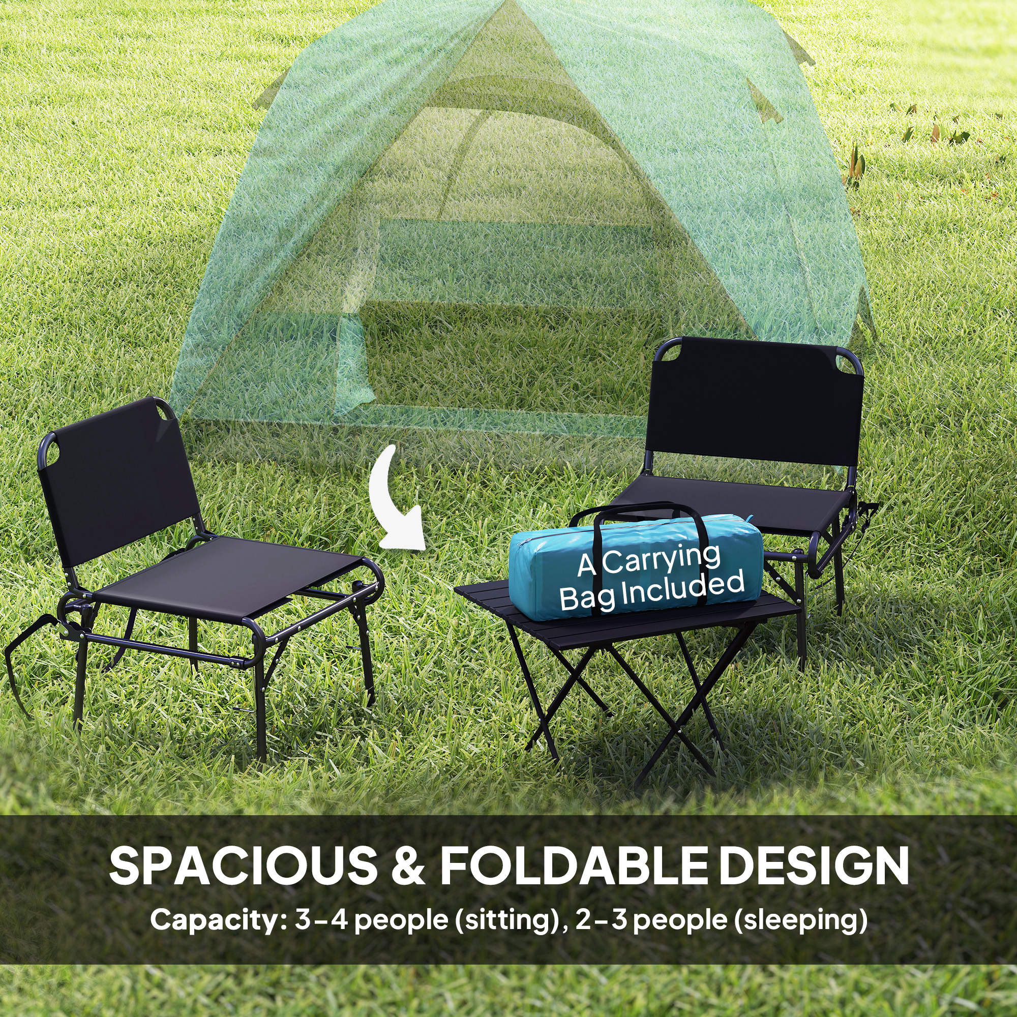 Outsunny 3-4 Person Camping Tent, Easy Set Up Waterproof Dome Tent with Sewn-in Groundsheet, Mesh Windows, Pocket and Hook for Camping, Hiking, Backpacking, Navy Blue and Light Blue - North Peak Garden Furniture