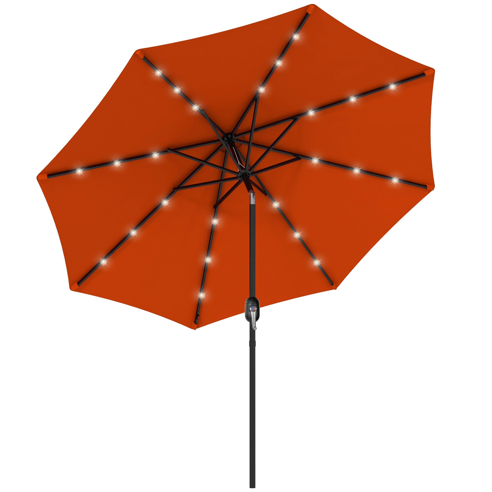 Outsunny 2.7m Outdoor Patio Garden Umbrella Parasol with Tilt Crank and 24 LEDs Lights, Orange - North Peak Garden Furniture