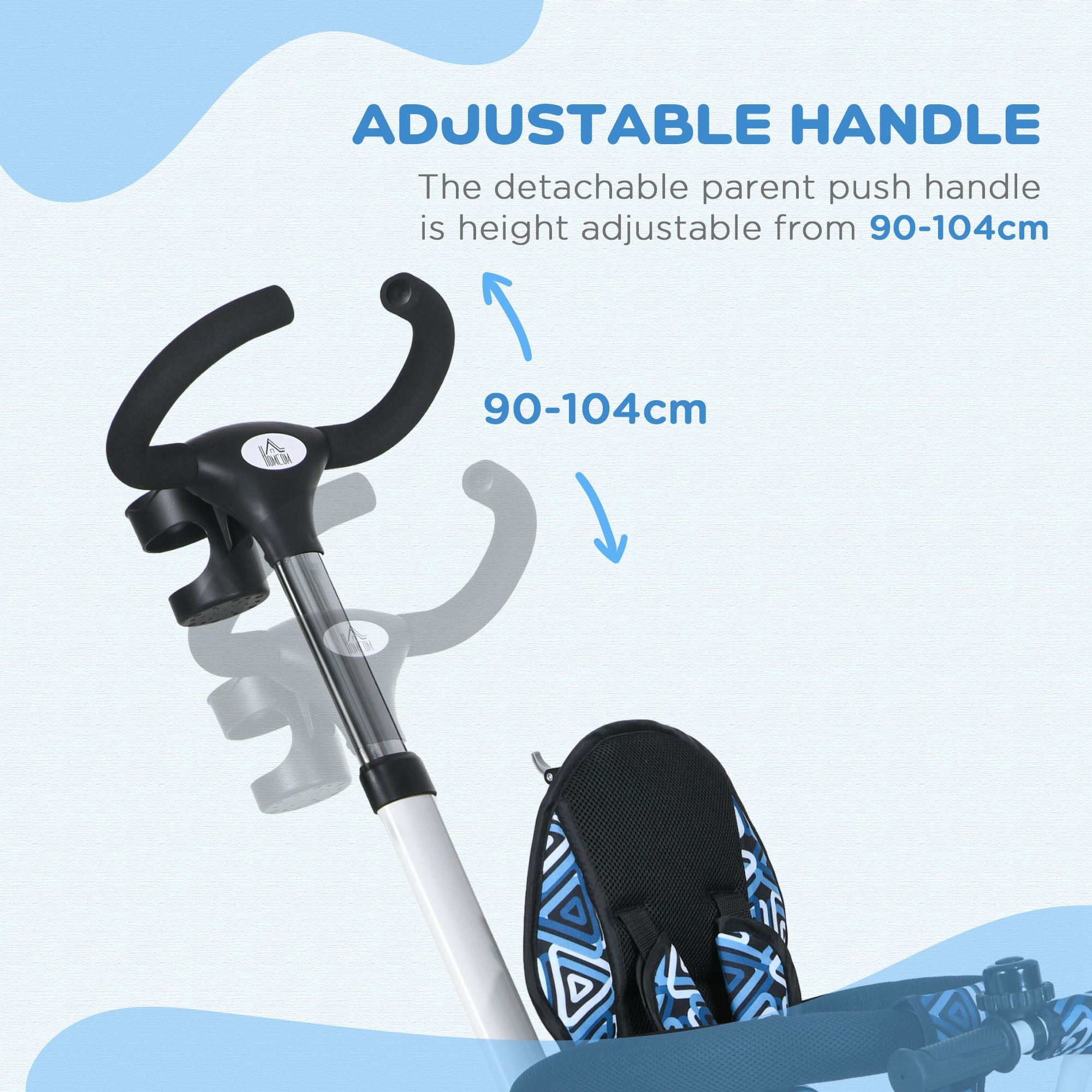 HOMCOM Metal Frame 6 in 1 Baby Push Tricycle with Parent Handle for 1-5 Years Old, Light Blue - North Peak Garden Furniture