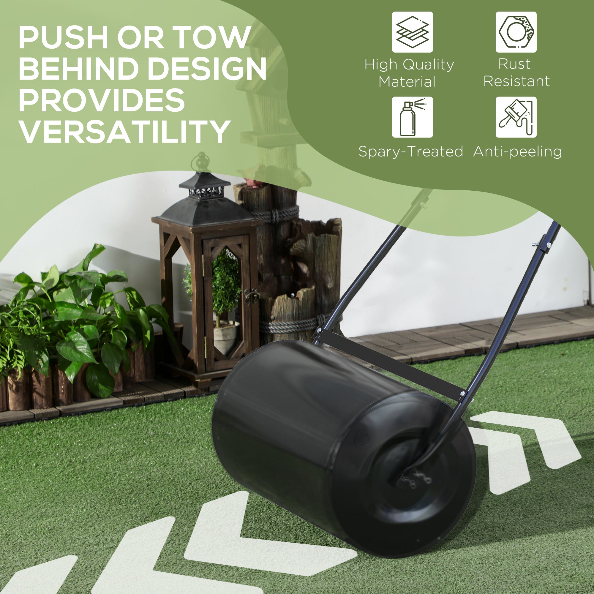 DURHAND 38L Heavy Duty Water or Sand Filled Garden Steel Lawn Roller Drum Φ50cm Black - North Peak Garden Furniture