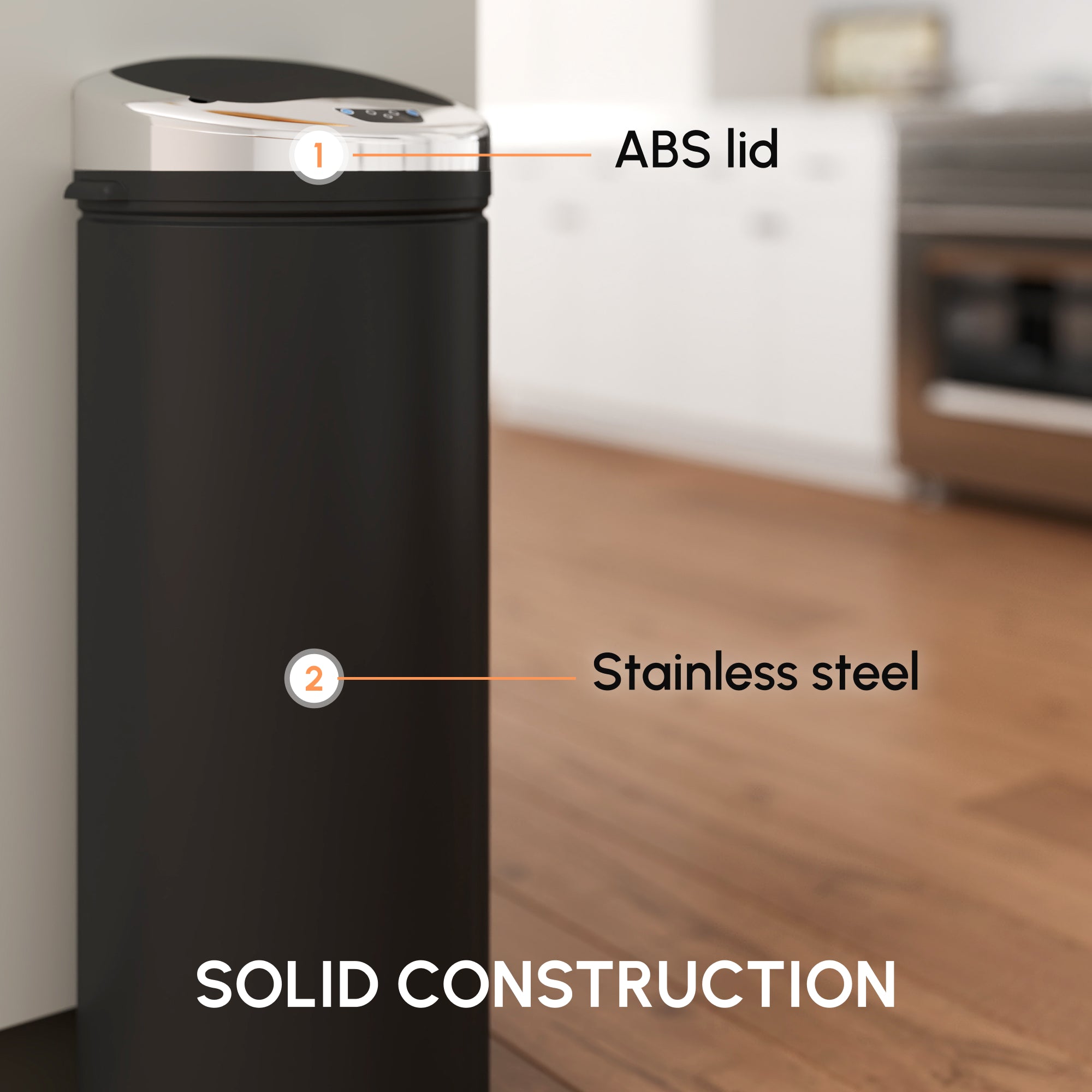 HOMCOM 50L Sensor Bin for Kitchen Waste Automatic Dustbin Motion Detection Dustbin  Stainless Steel Rubbish Can with Bucket, Black